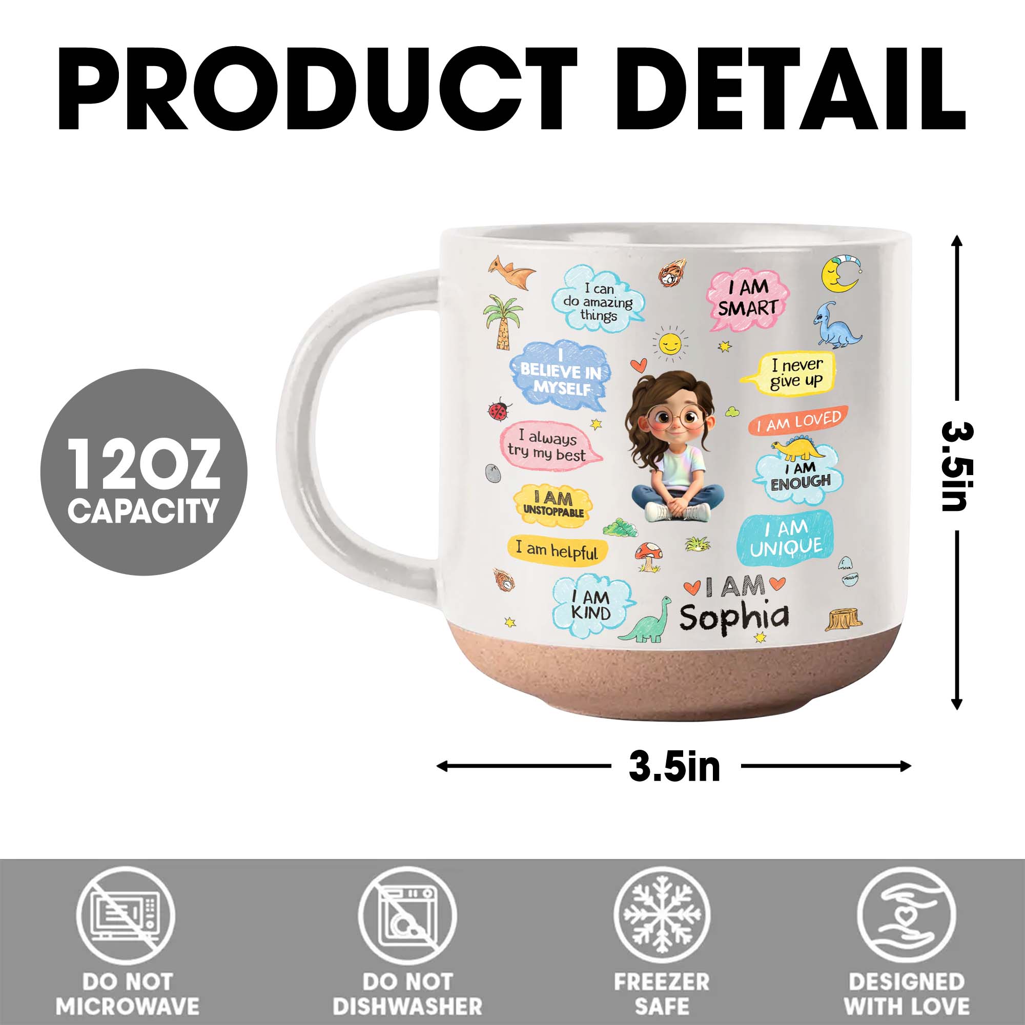 Personalized Dinosaur Affirmations Pottery Mug for Kids Gift Pottery Mug GradoCreations