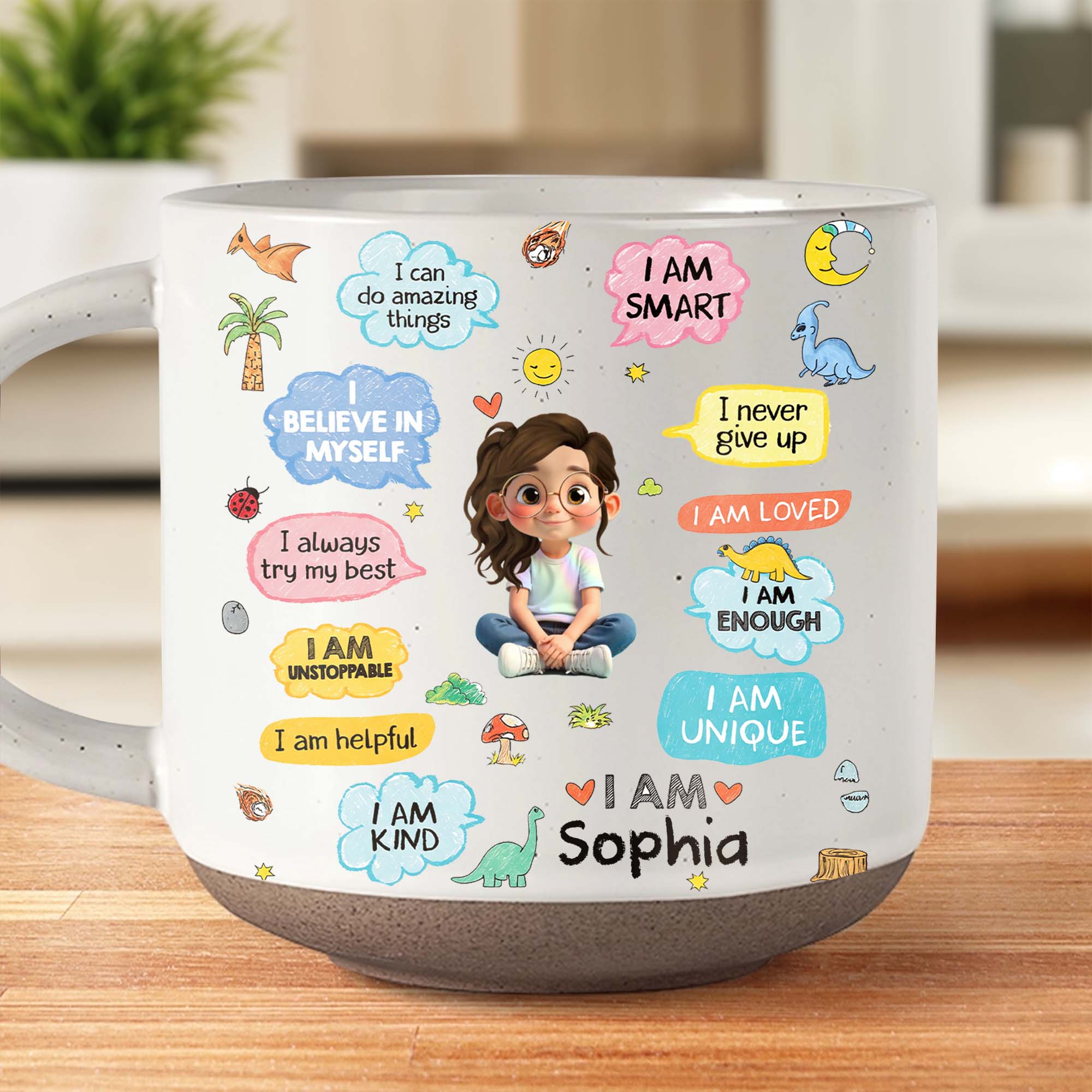Personalized Dinosaur Affirmations Pottery Mug for Kids Gift Pottery Mug GradoCreations
