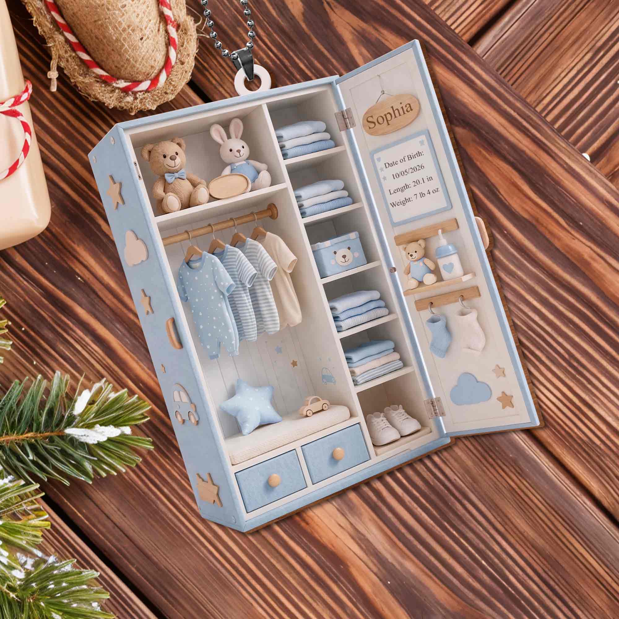 Personalized Baby Closet Wood Ornament Custom Date Gift Wood Ornament GradoCreations