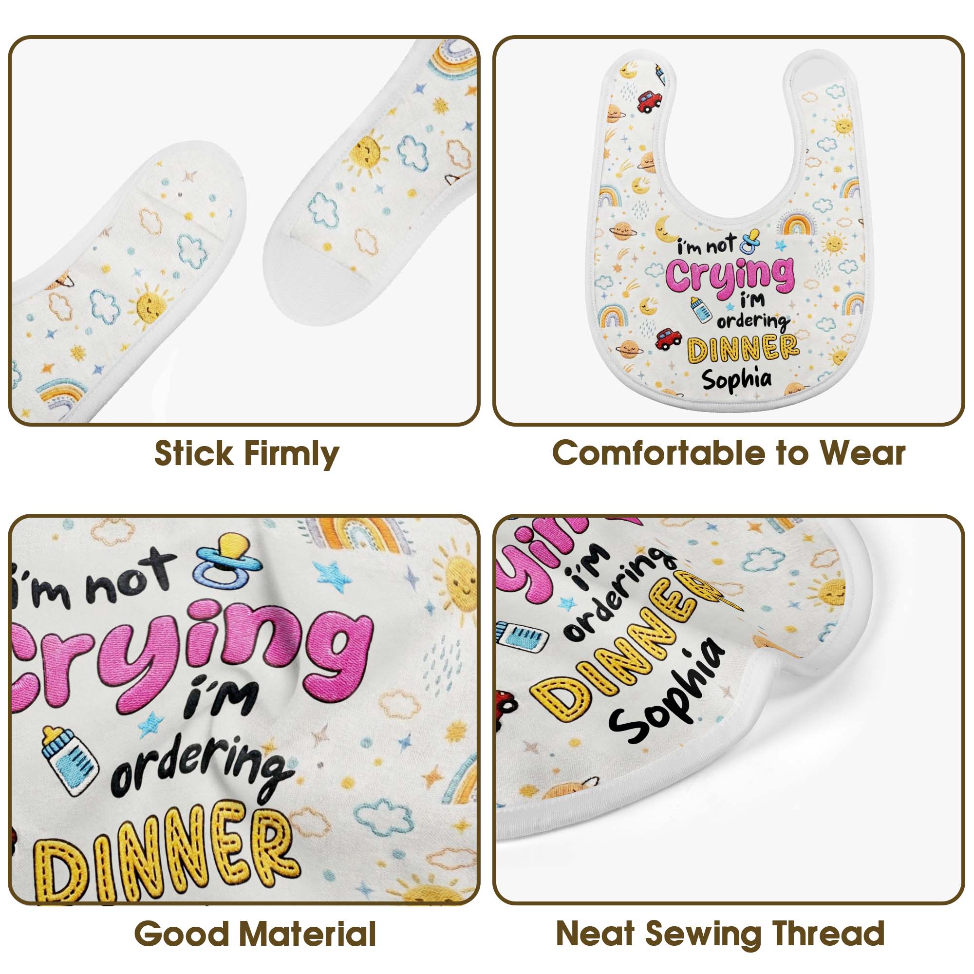 Personalized Funny Baby Bib Custom Name Rainbow Design Gift Baby Bib GradoCreations