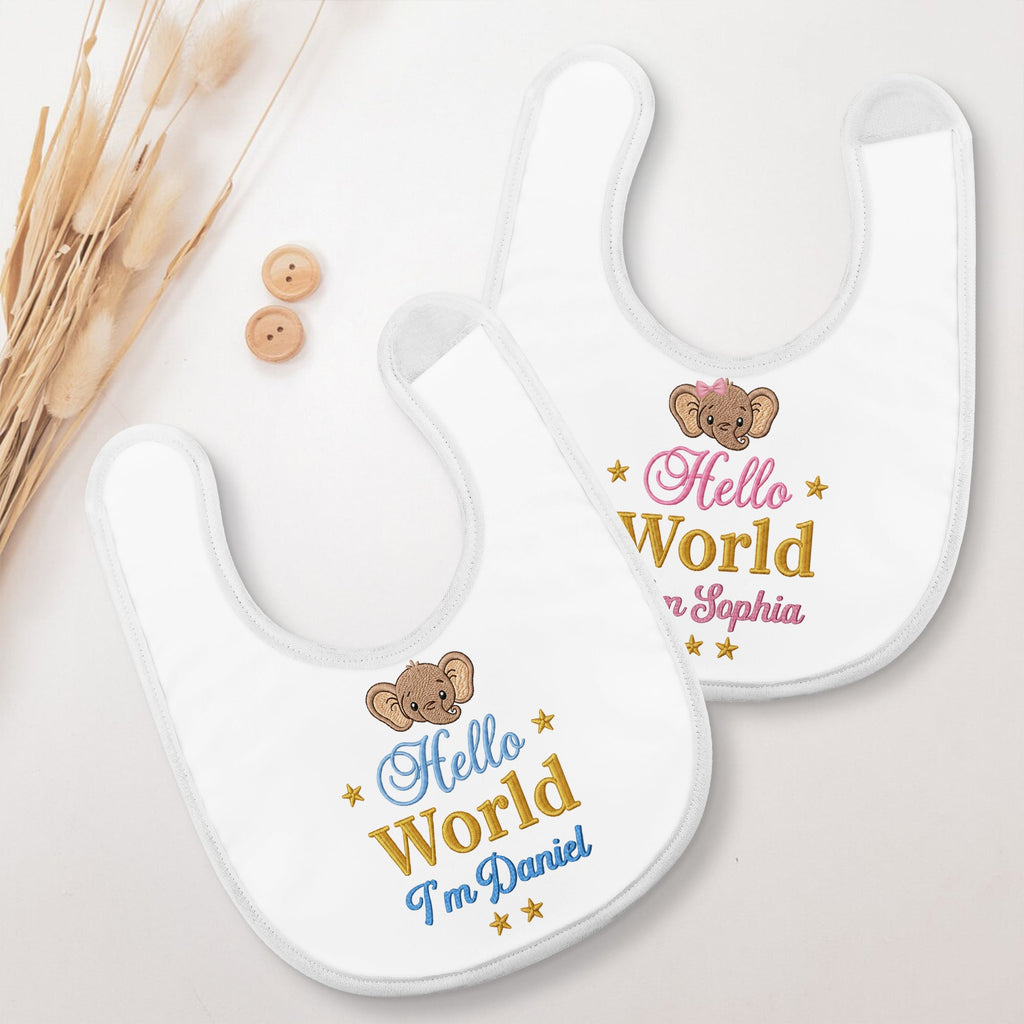 Personalized Baby Bib Custom Name Cute Elephant Design Gift Baby Bib GradoCreations