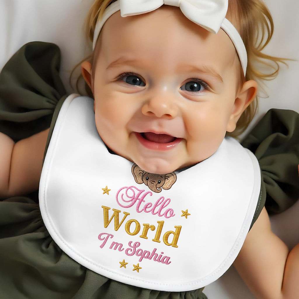 Personalized Baby Bib Custom Name Cute Elephant Design Gift Baby Bib GradoCreations