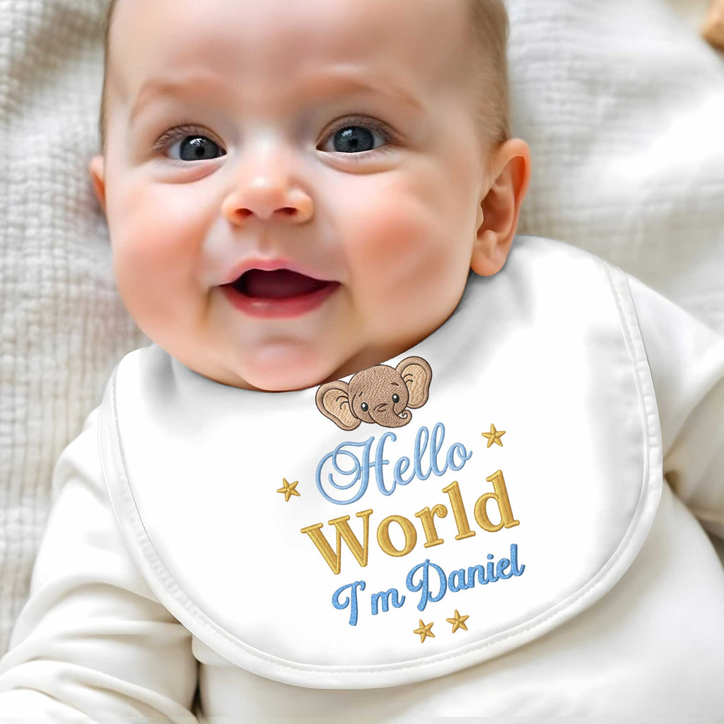 Personalized Baby Bib Custom Name Cute Elephant Design Gift Baby Bib GradoCreations