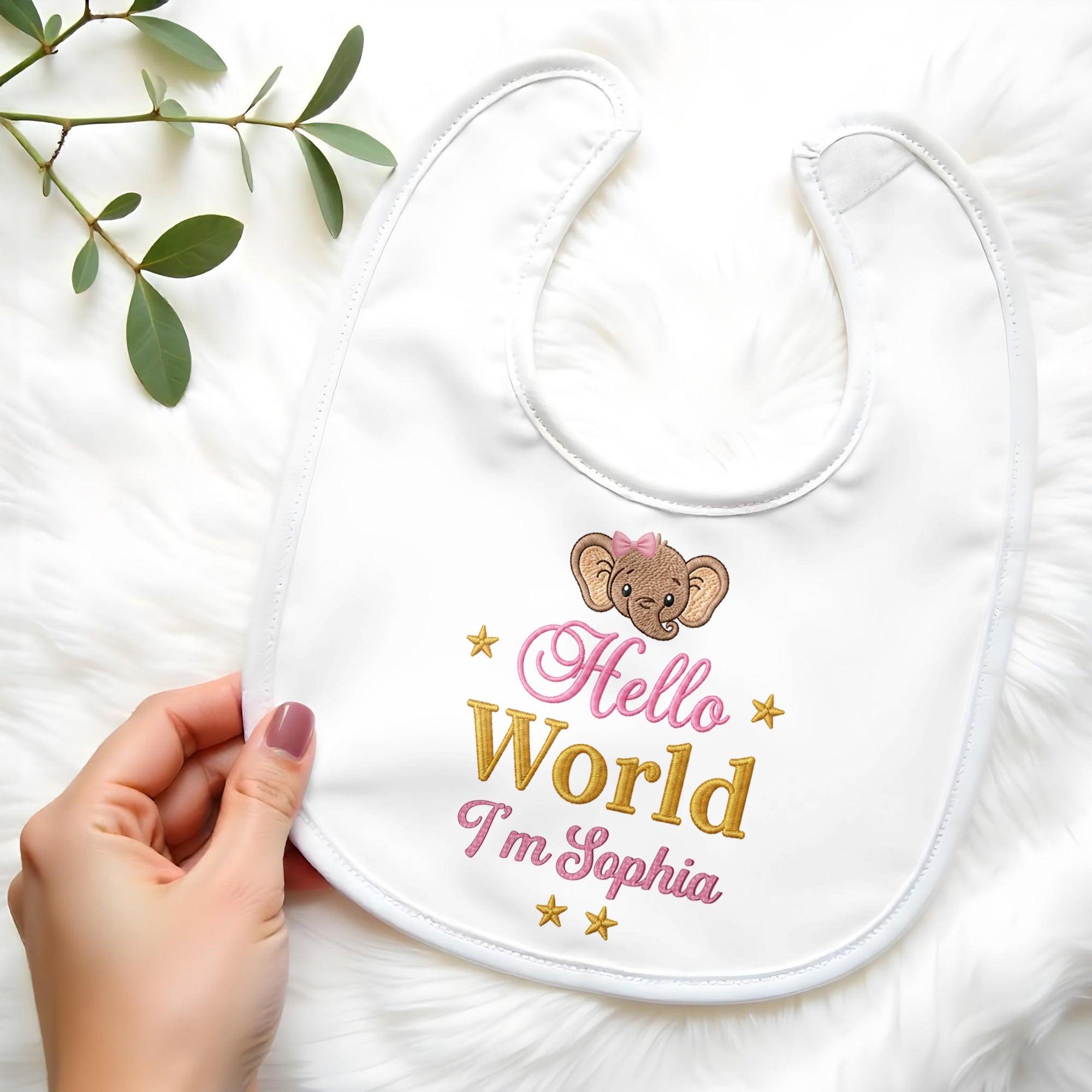 Personalized Baby Bib Custom Name Cute Elephant Design Gift Baby Bib GradoCreations