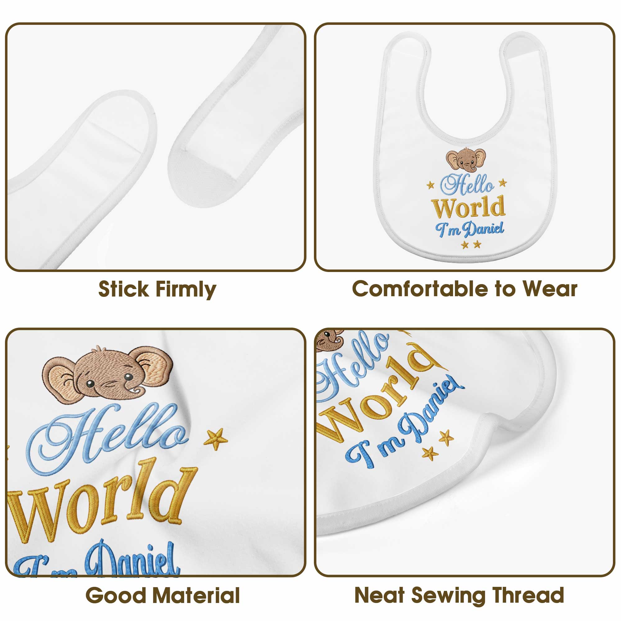Personalized Baby Bib Custom Name Cute Elephant Design Gift Baby Bib GradoCreations