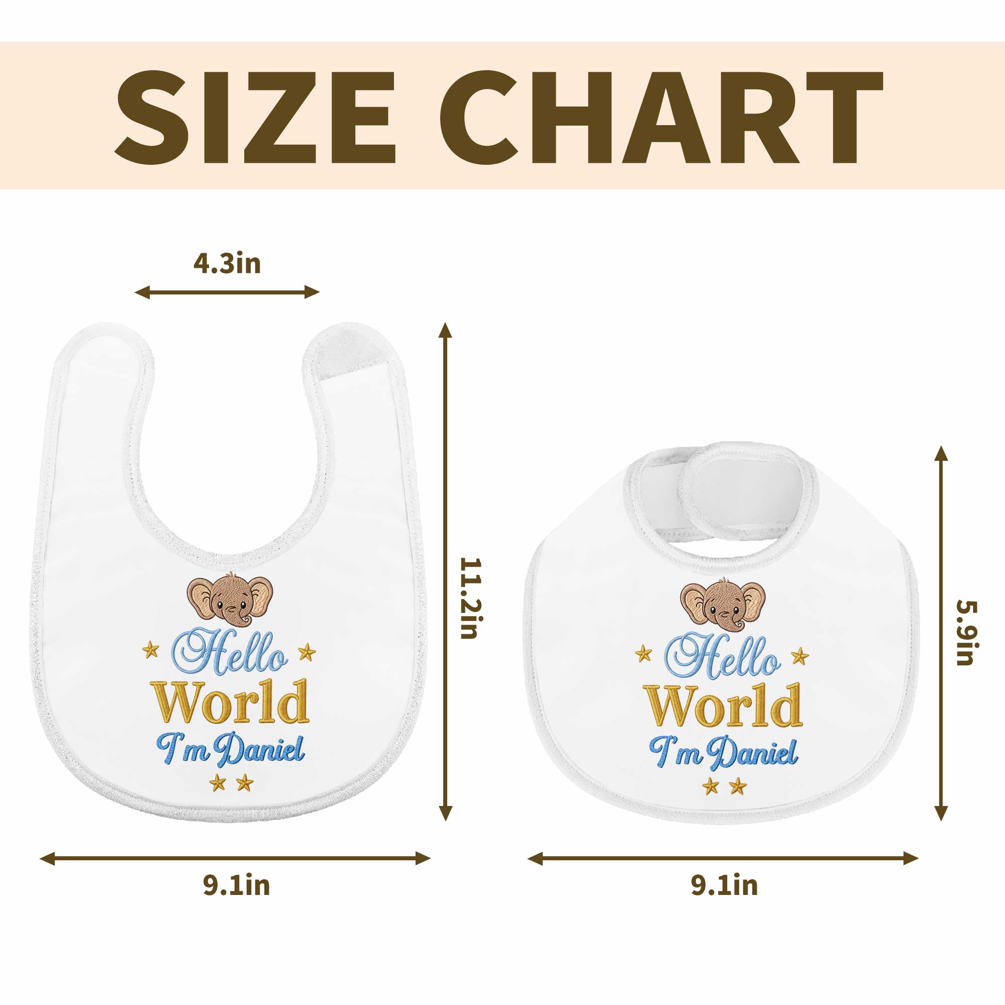 Personalized Baby Bib Custom Name Cute Elephant Design Gift Baby Bib GradoCreations