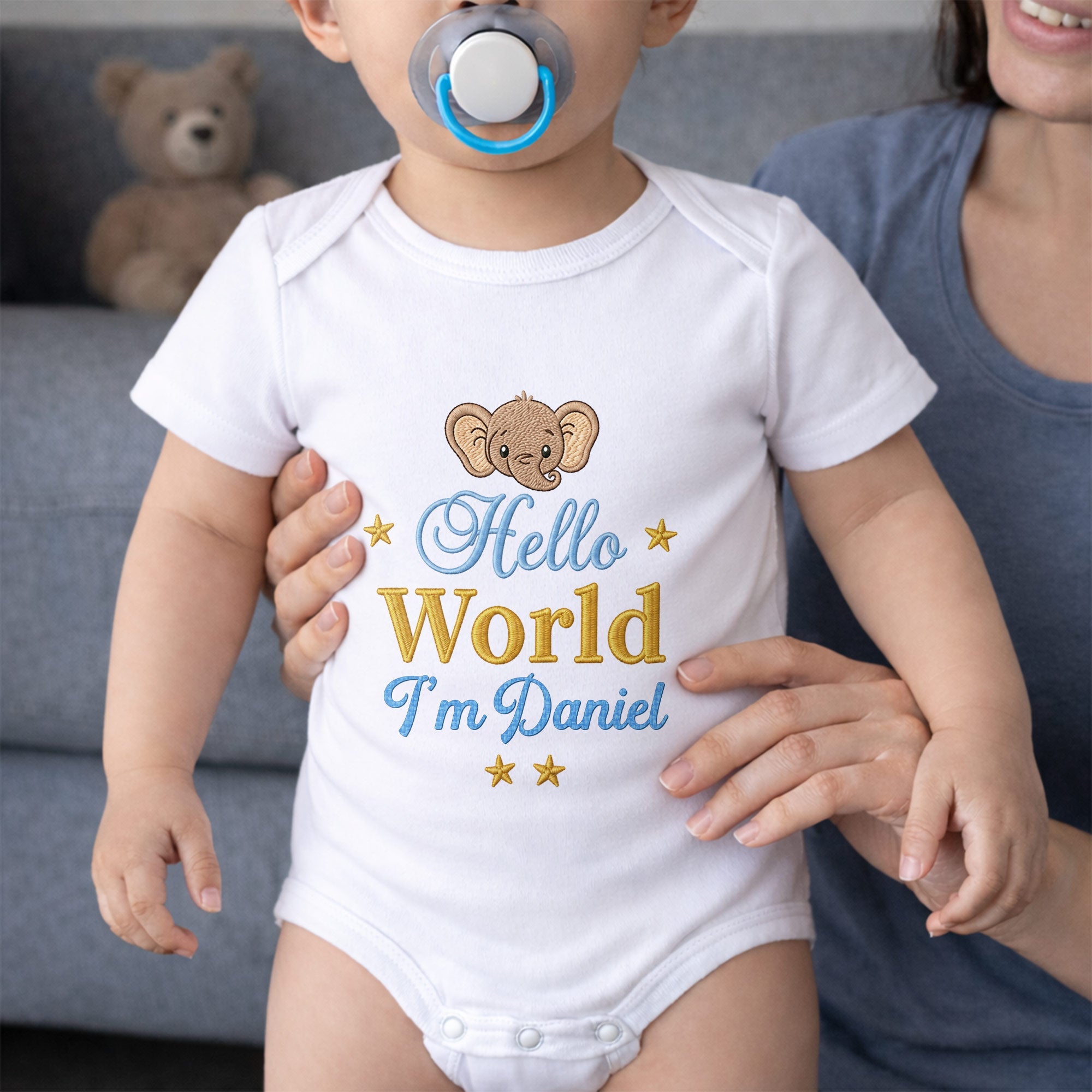 Personalized Custom Baby Onesie Soft Cotton Elephant Design Gift Baby Onesie GradoCreations