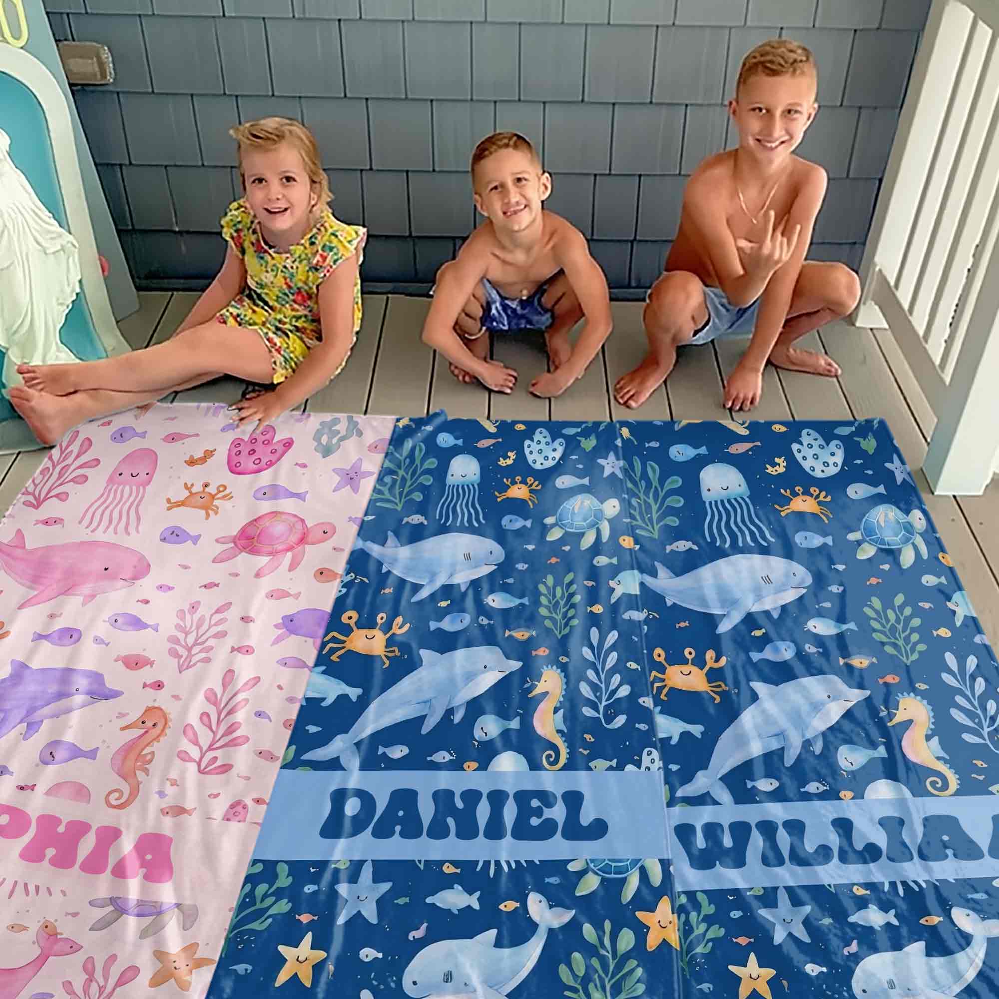Personalized Beach Towel Cute Underwater Creatures for Kids Beach Towels GradoCreations