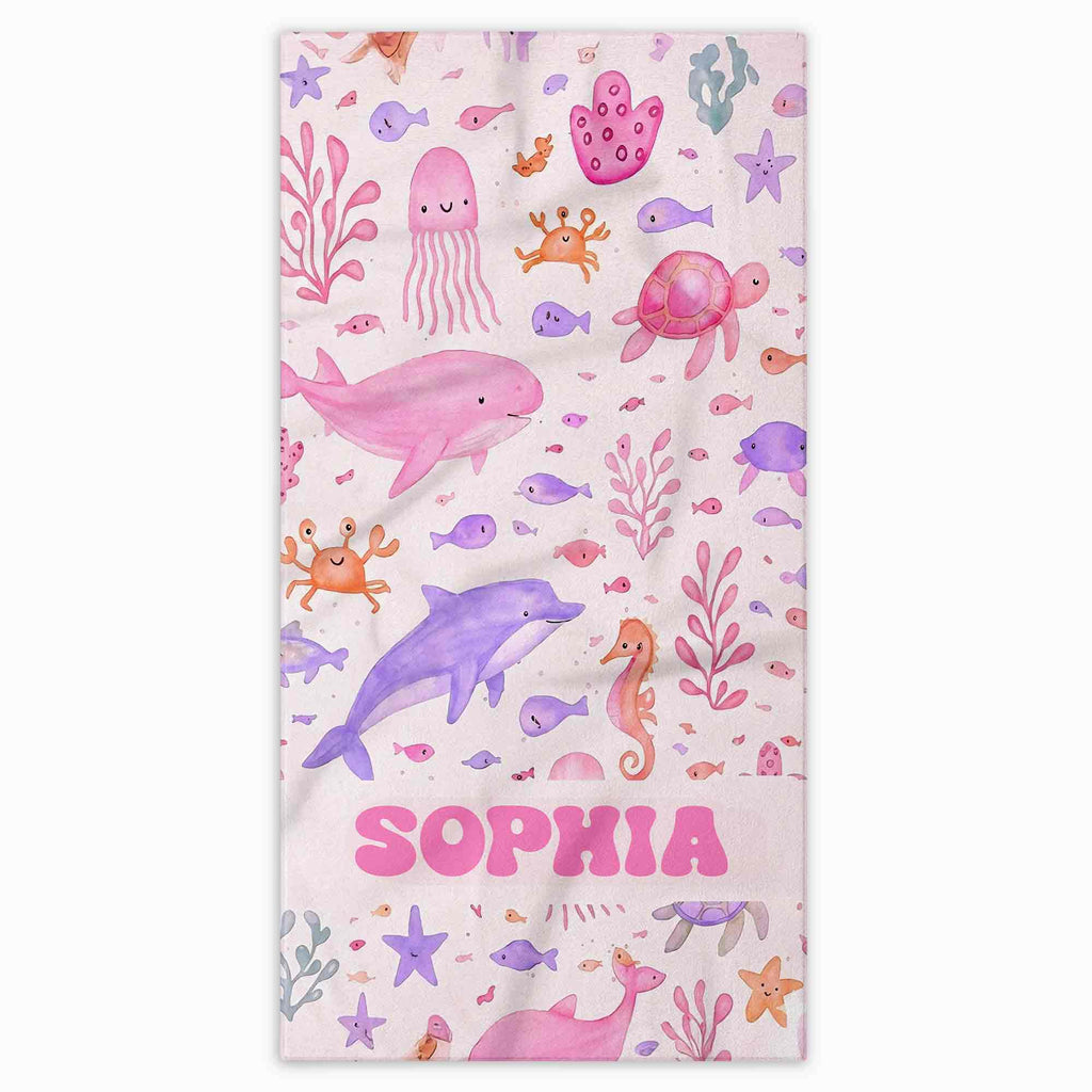 Personalized Beach Towel Cute Underwater Creatures for Kids Beach Towels GradoCreations