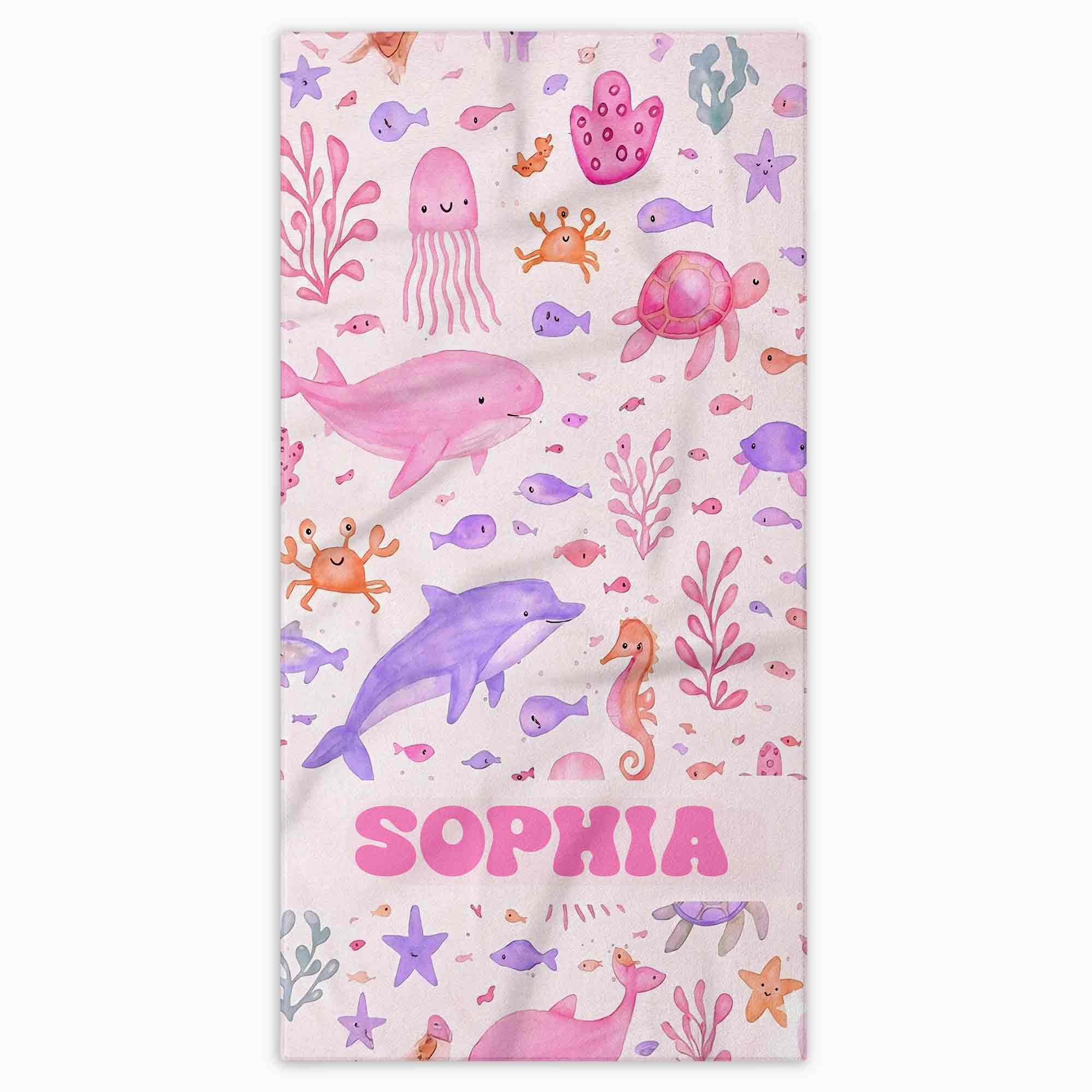 Personalized Beach Towel Cute Underwater Creatures for Kids Beach Towels GradoCreations