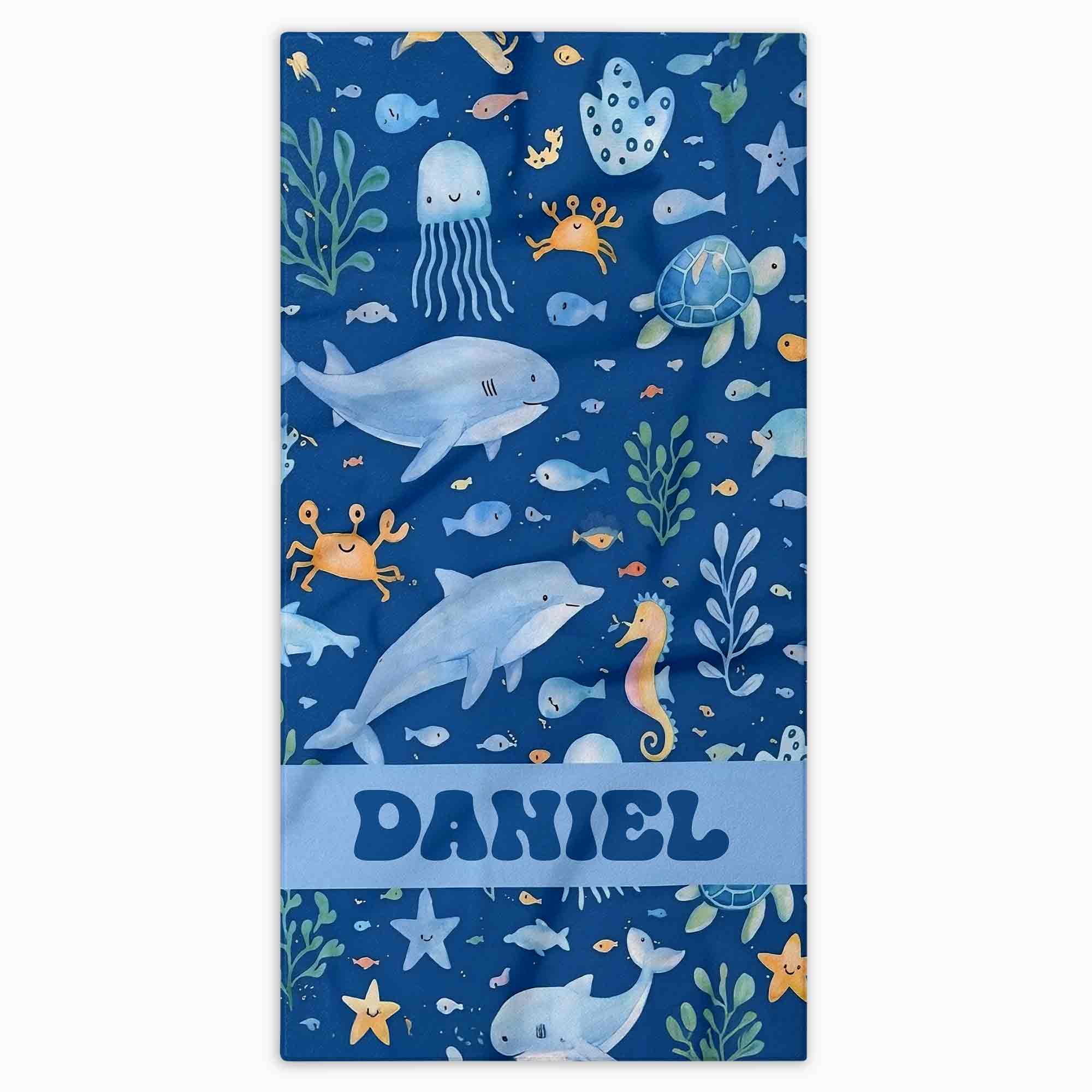 Personalized Beach Towel Cute Underwater Creatures for Kids Beach Towels GradoCreations