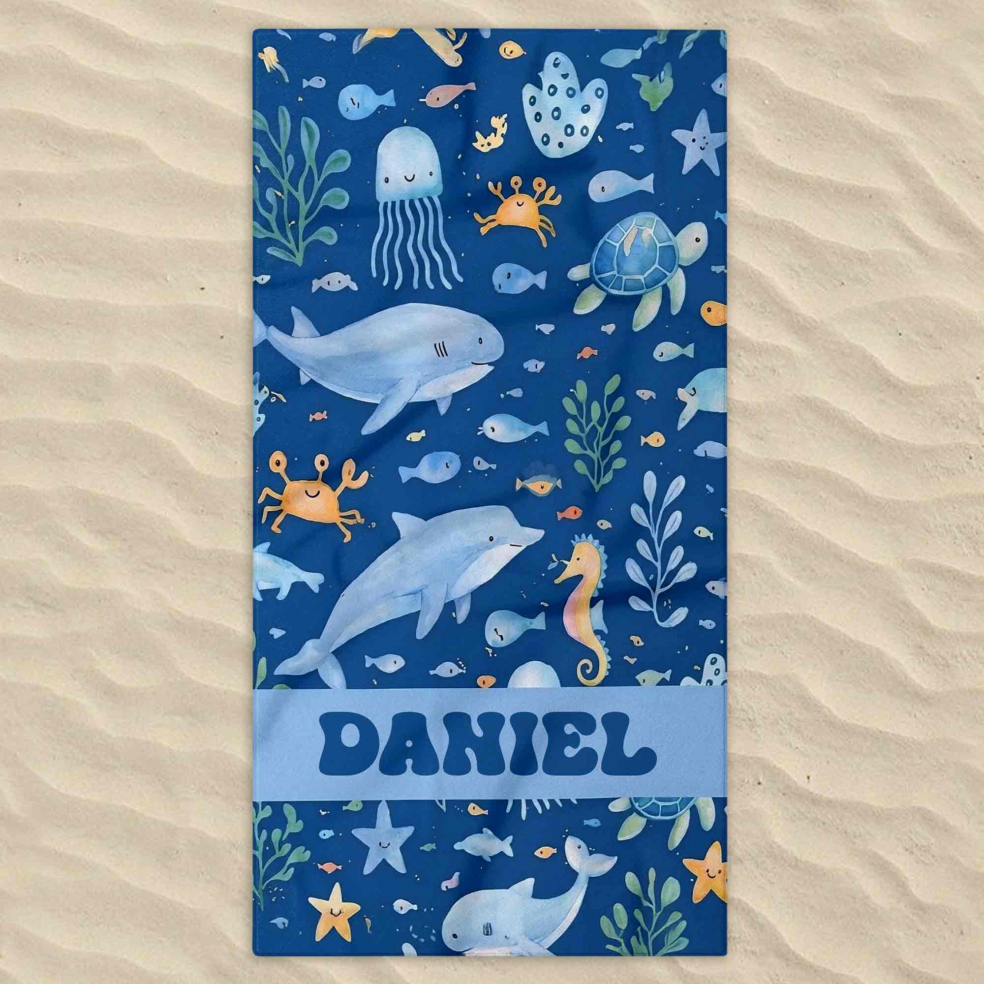 Personalized Beach Towel Cute Underwater Creatures for Kids Beach Towels GradoCreations