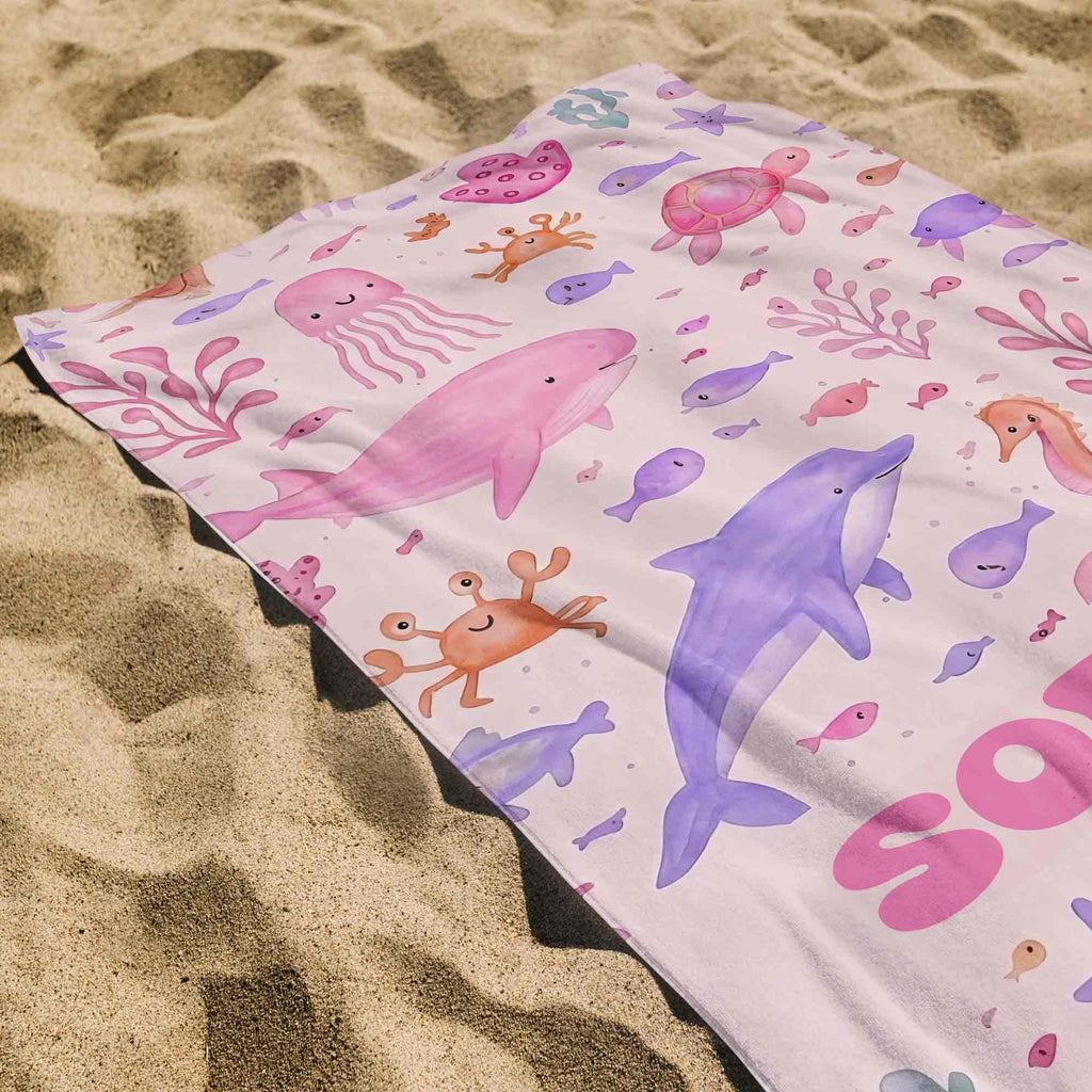 Personalized Beach Towel Cute Underwater Creatures for Kids Beach Towels GradoCreations