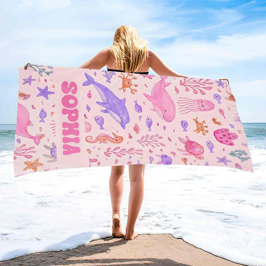 Personalized Beach Towel Cute Underwater Creatures for Kids Beach Towels GradoCreations