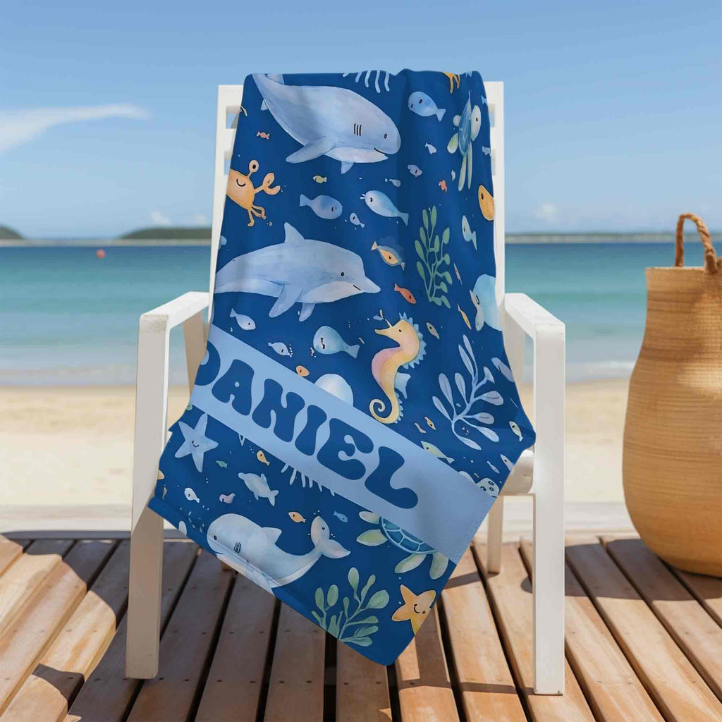Personalized Beach Towel Cute Underwater Creatures for Kids Beach Towels GradoCreations