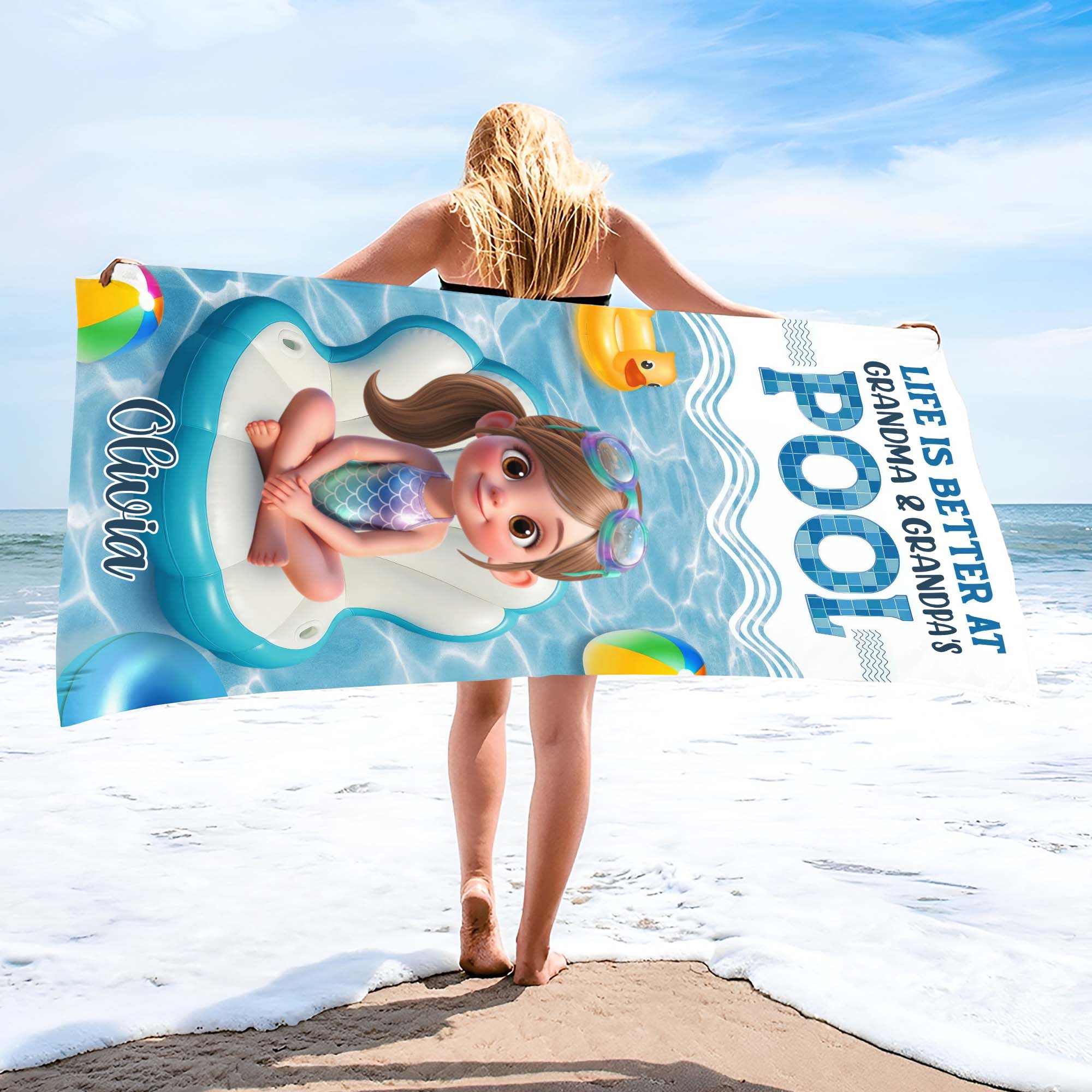 Personalized Beach Towel Custom Name Gift for Kids Summer Pool Beach Towels GradoCreations