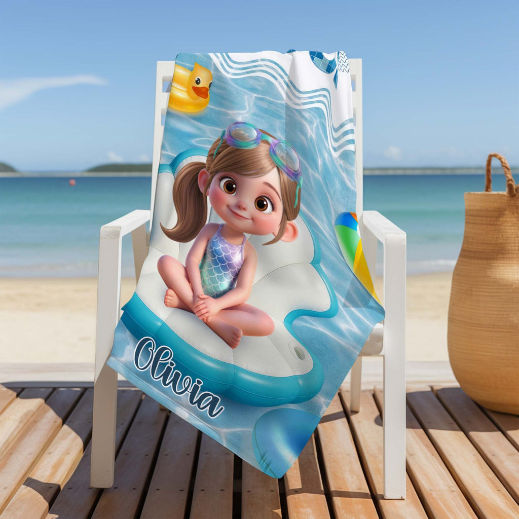 Personalized Beach Towel Custom Name Gift for Kids Summer Pool Beach Towels GradoCreations