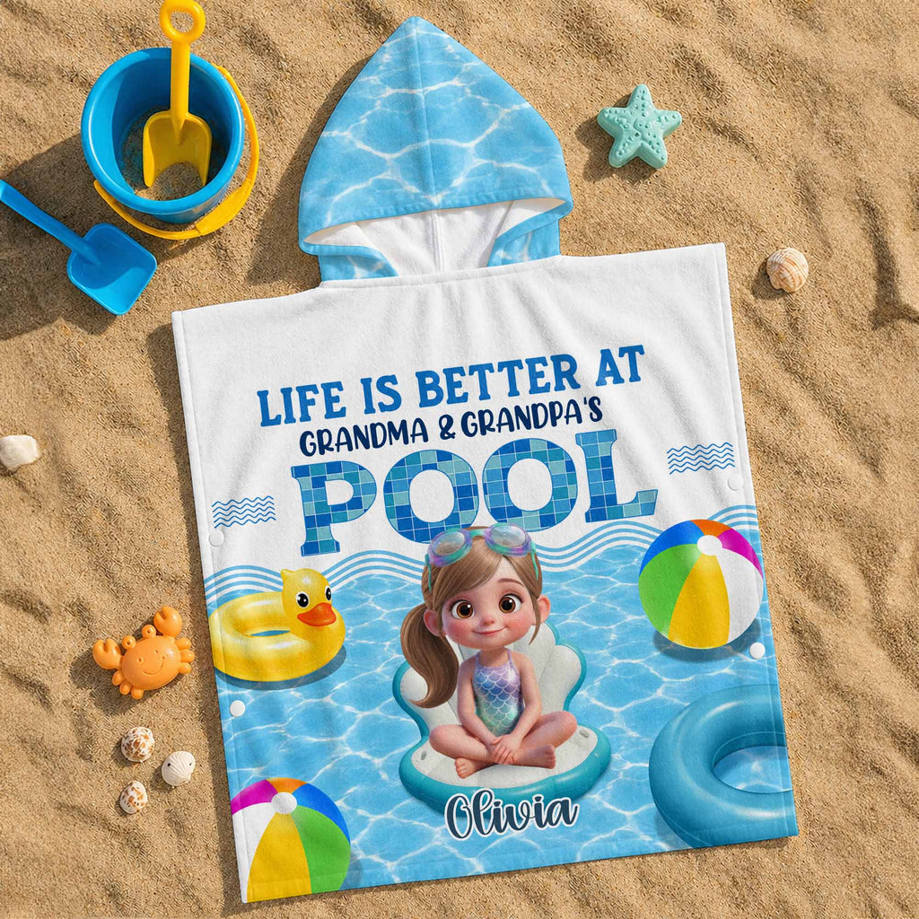 Personalized Kids Hooded Beach Towel Custom Name Gift for Grandkids Kids Hooded Beach Towel GradoCreations