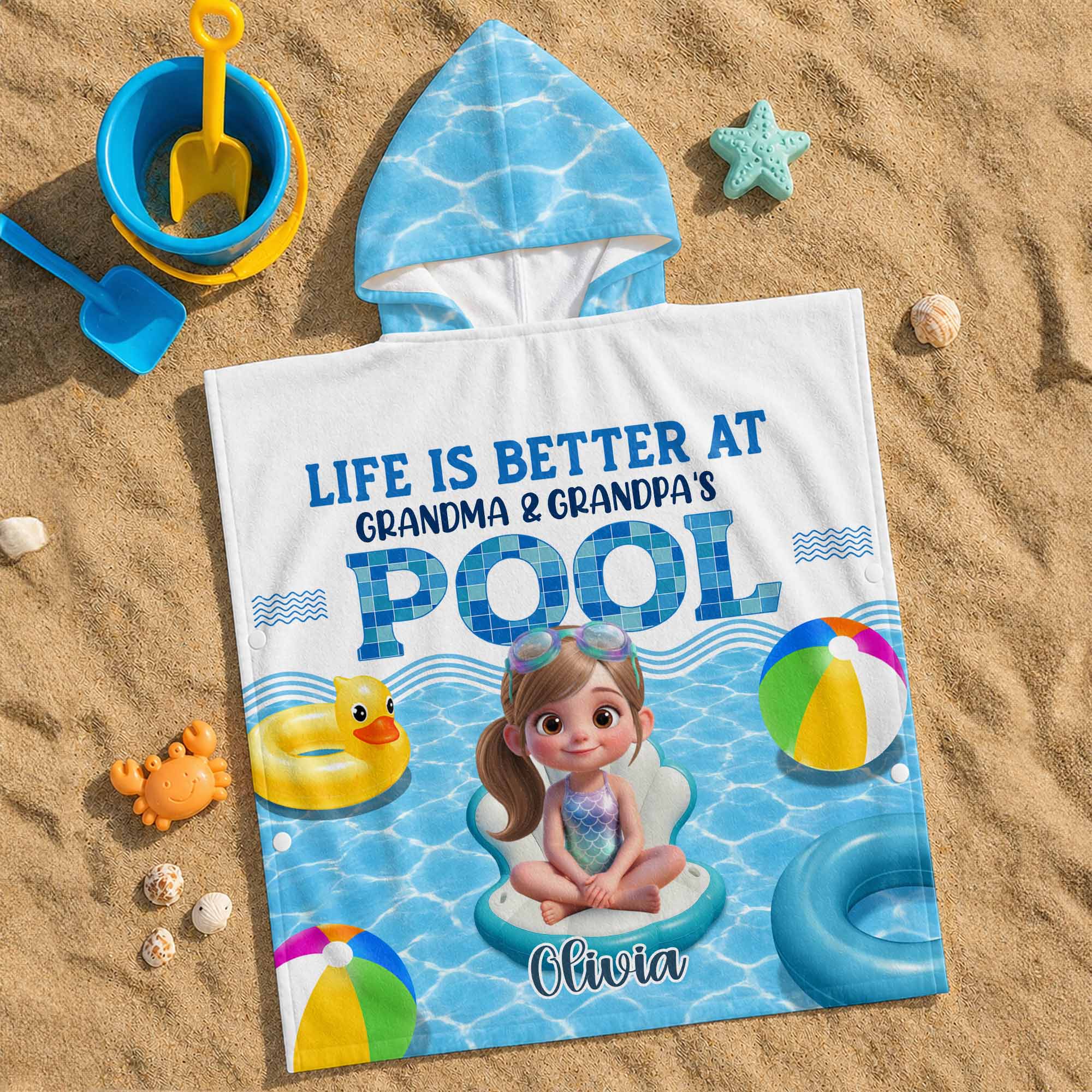 Personalized Kids Hooded Beach Towel Custom Name Gift for Grandkids Kids Hooded Beach Towel GradoCreations