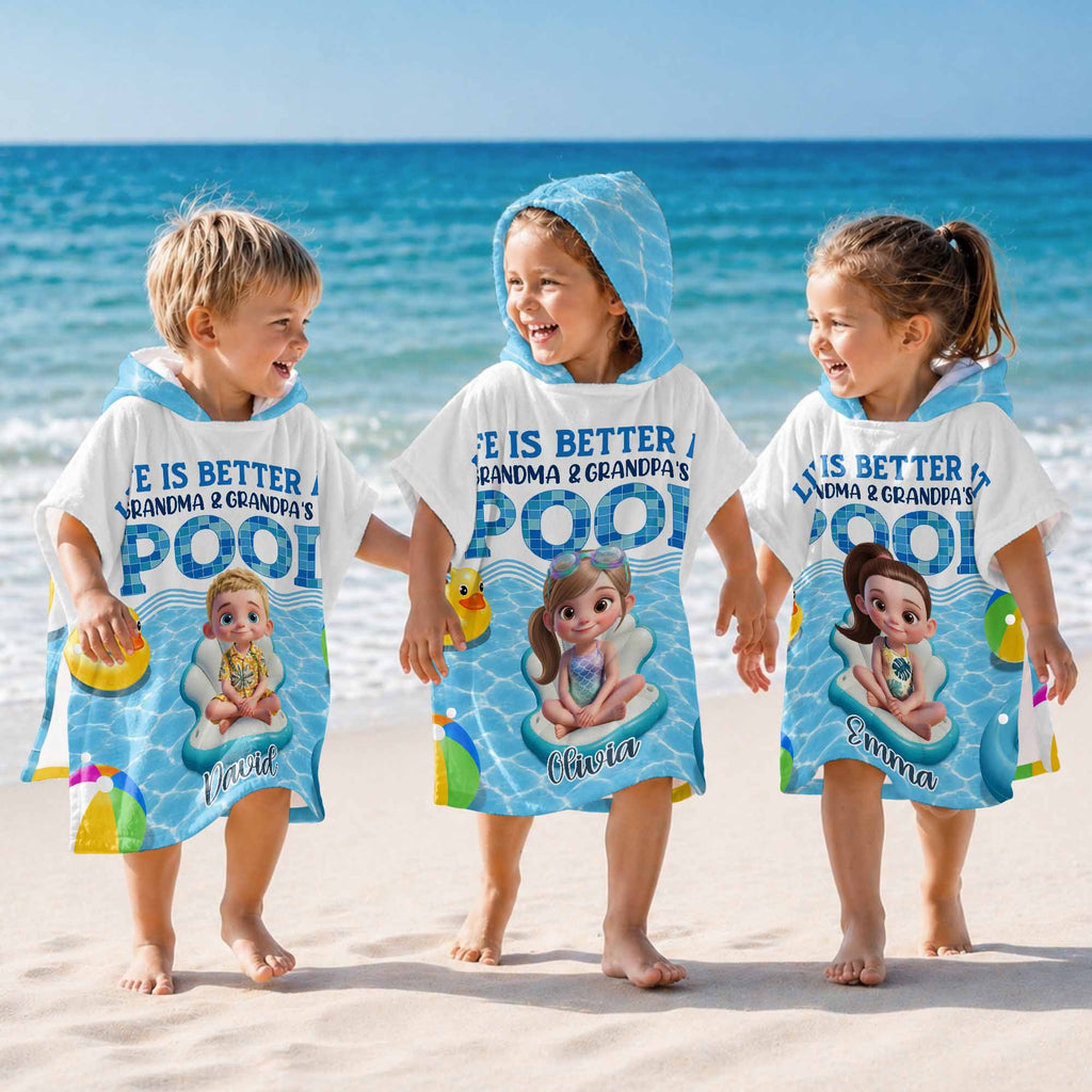 Personalized Kids Hooded Beach Towel Custom Name Gift for Grandkids Kids Hooded Beach Towel GradoCreations