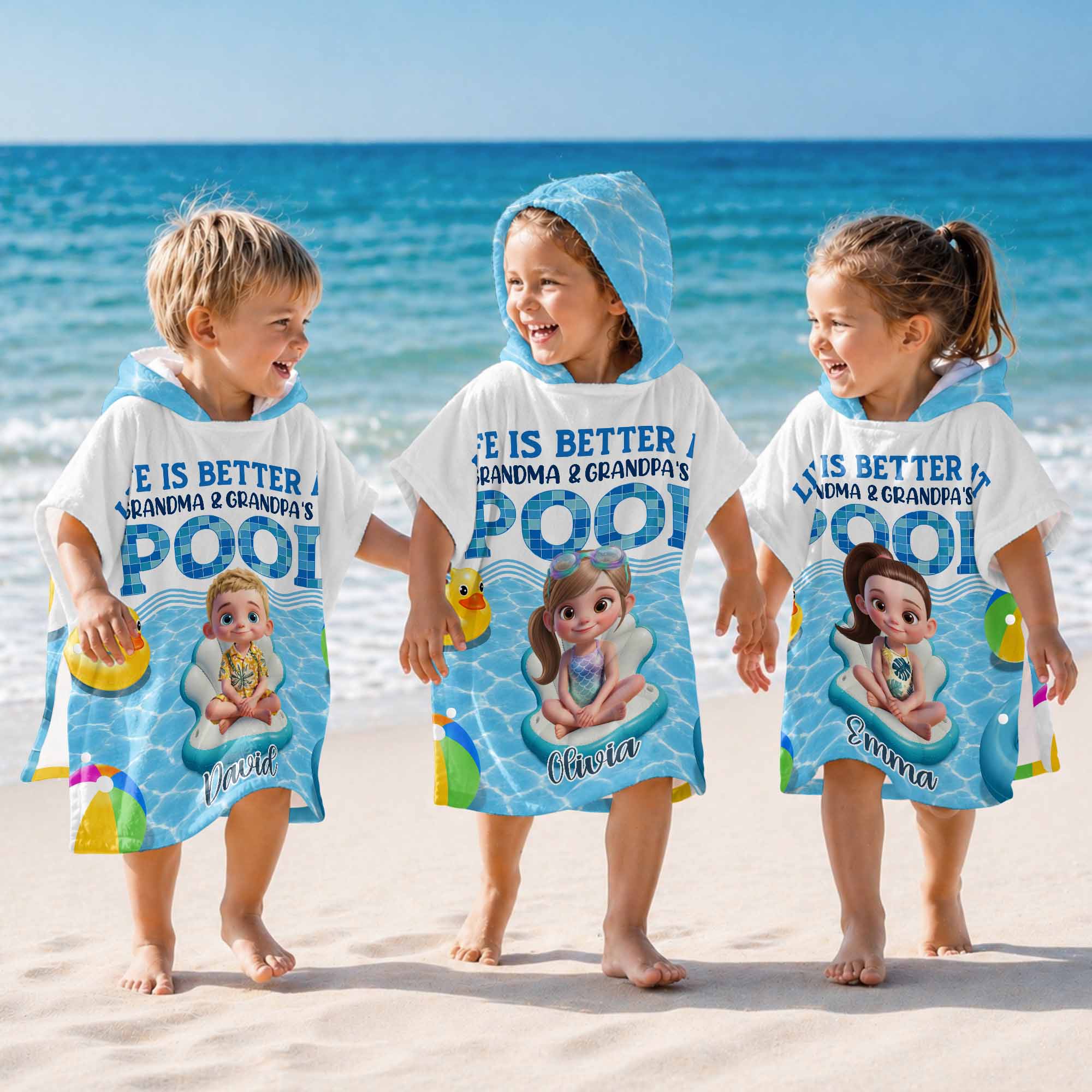 Personalized Kids Hooded Beach Towel Custom Name Gift for Grandkids Kids Hooded Beach Towel GradoCreations