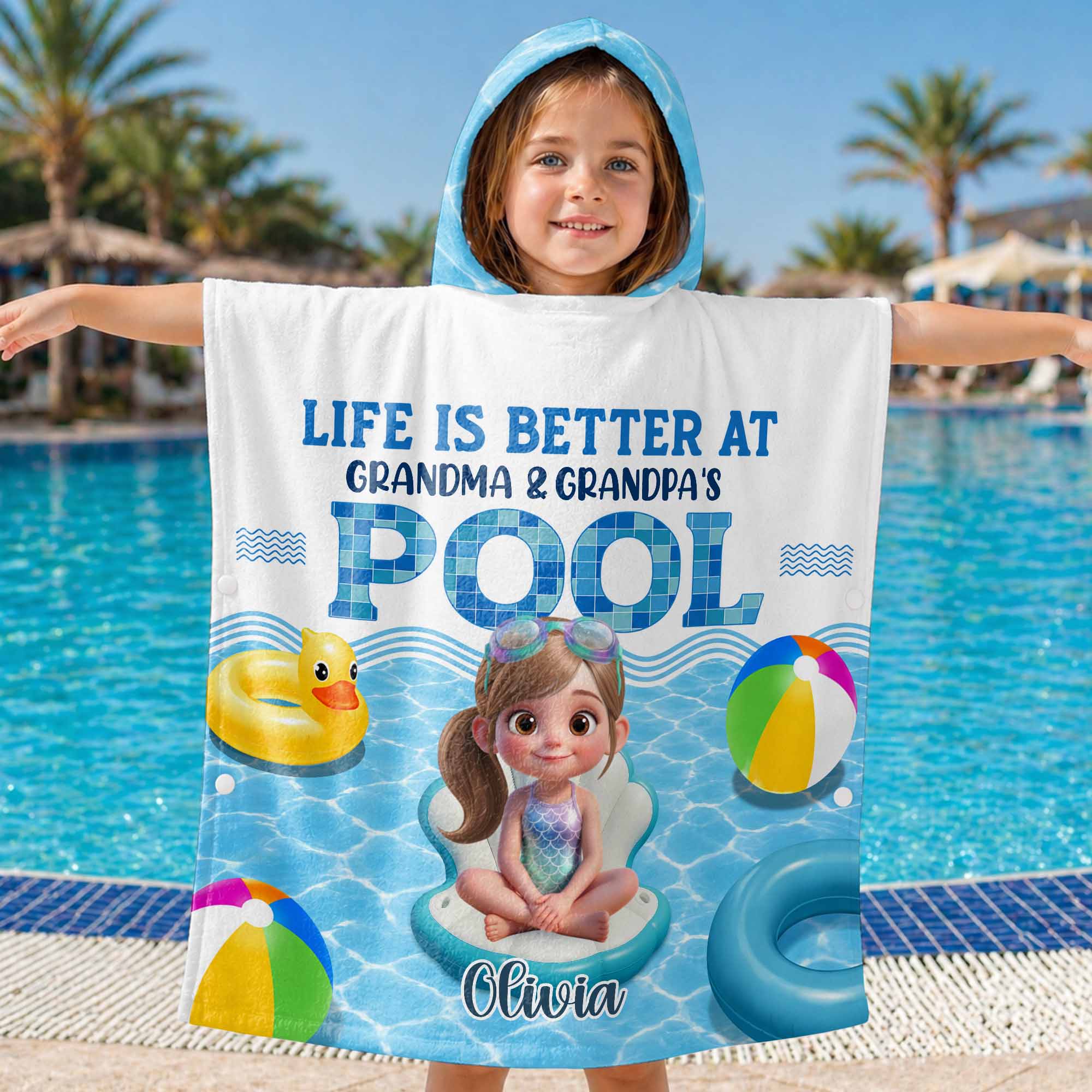 Personalized Kids Hooded Beach Towel Custom Name Gift for Grandkids Kids Hooded Beach Towel GradoCreations