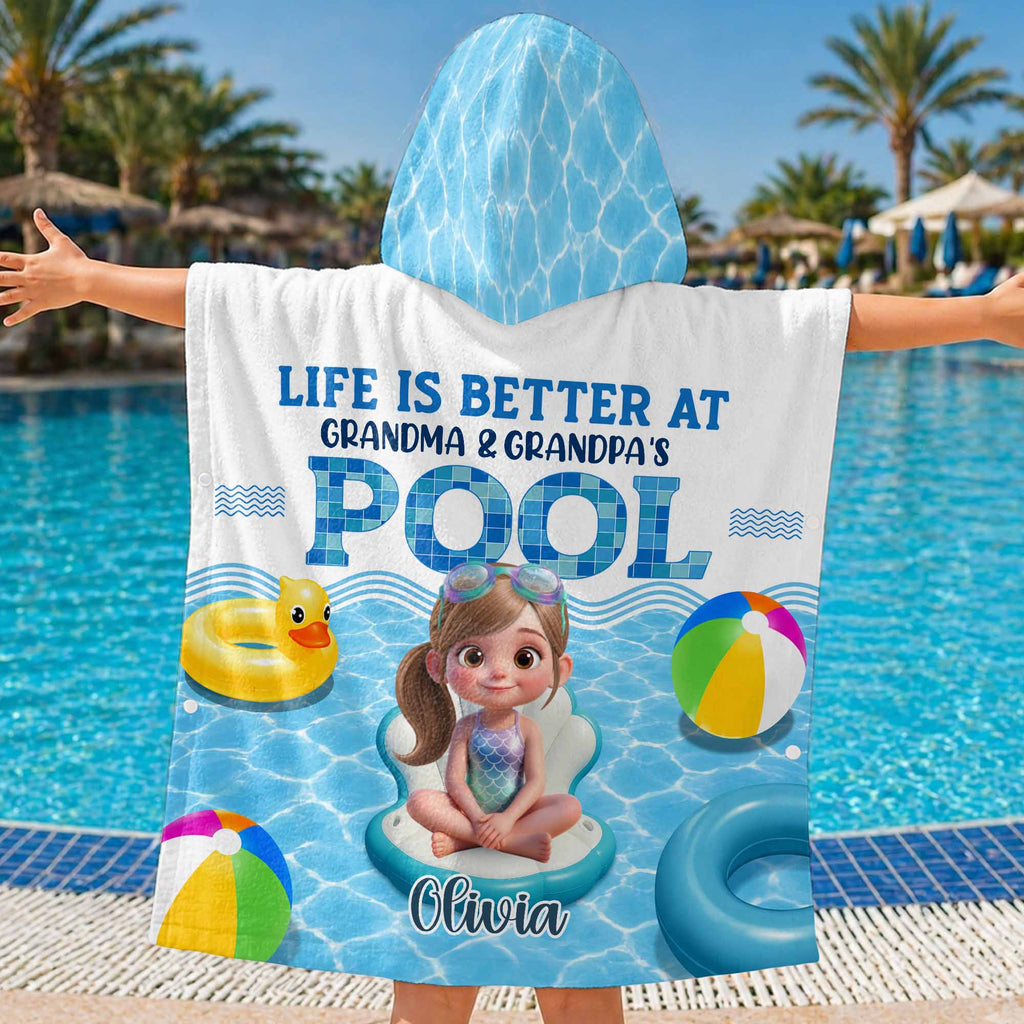 Personalized Kids Hooded Beach Towel Custom Name Gift for Grandkids Kids Hooded Beach Towel GradoCreations