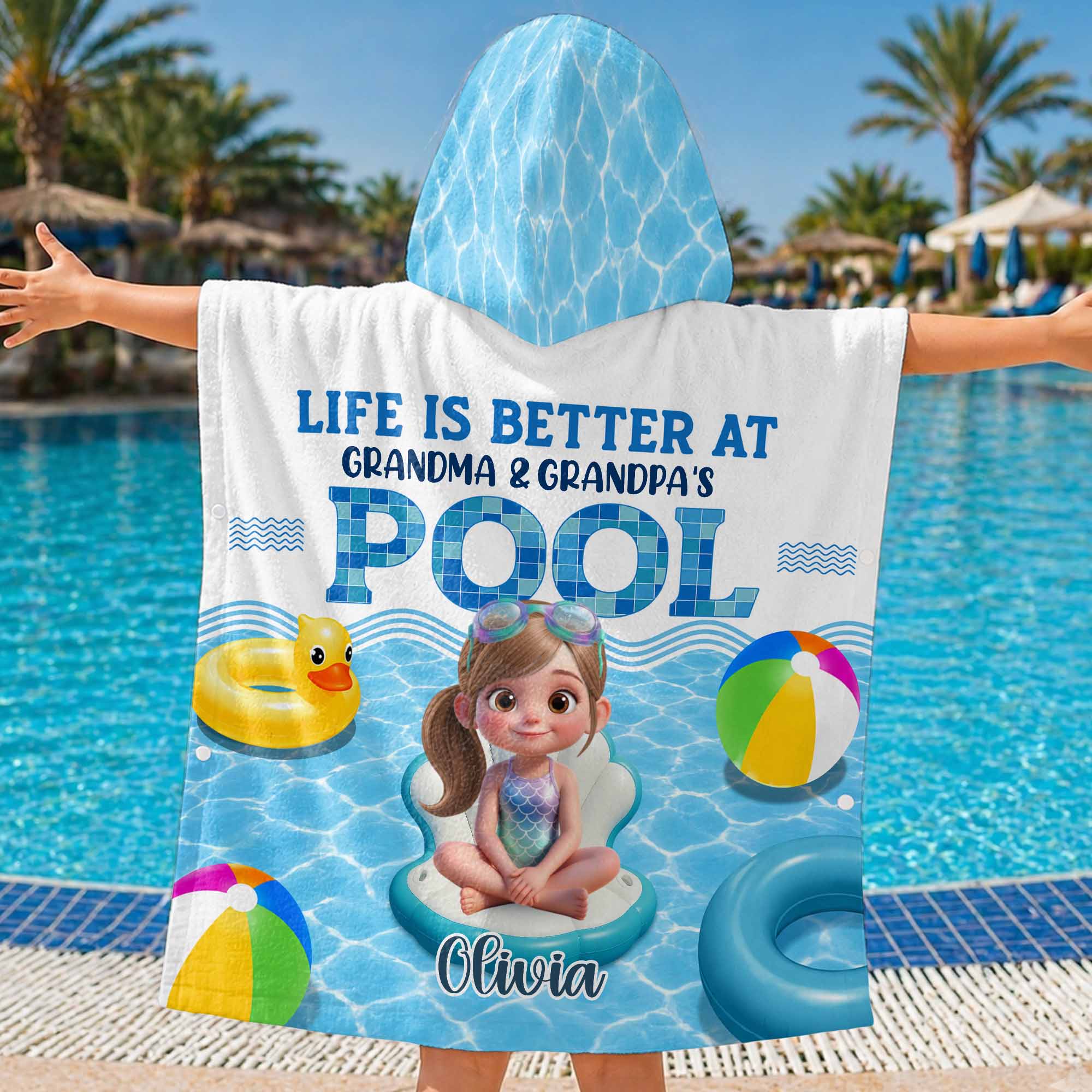 Personalized Kids Hooded Beach Towel Custom Name Gift for Grandkids Kids Hooded Beach Towel GradoCreations