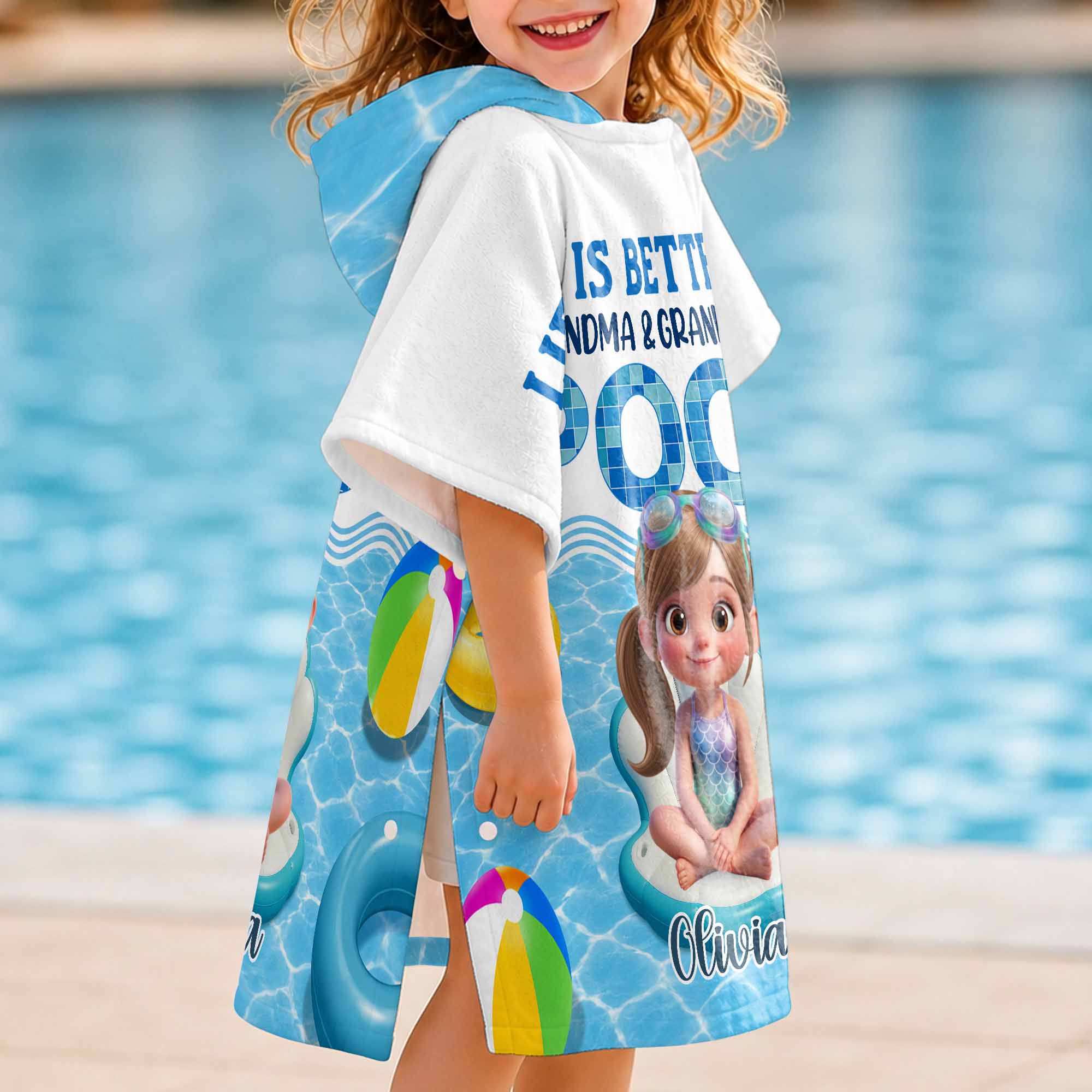 Personalized Kids Hooded Beach Towel Custom Name Gift for Grandkids Kids Hooded Beach Towel GradoCreations