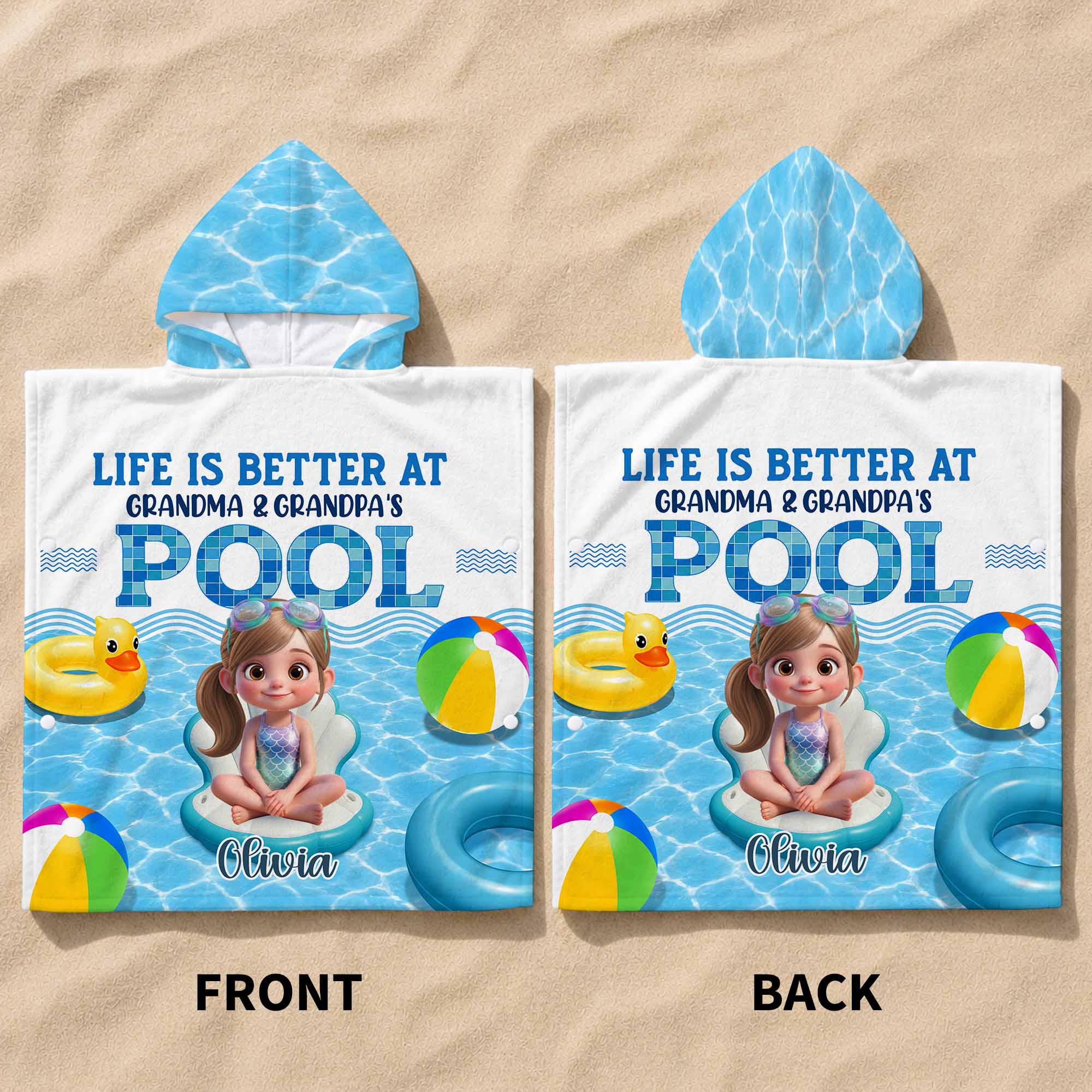 Personalized Kids Hooded Beach Towel Custom Name Gift for Grandkids Kids Hooded Beach Towel GradoCreations