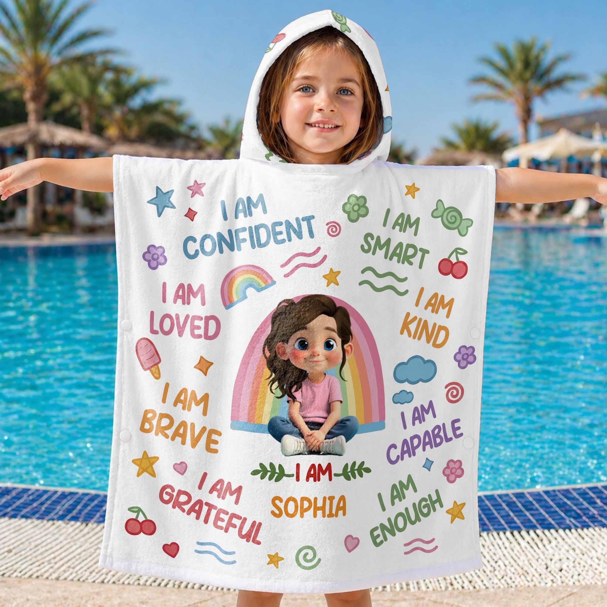 Personalized Kids Hooded Beach Towel Custom Name for Girls Kids Hooded Beach Towel GradoCreations