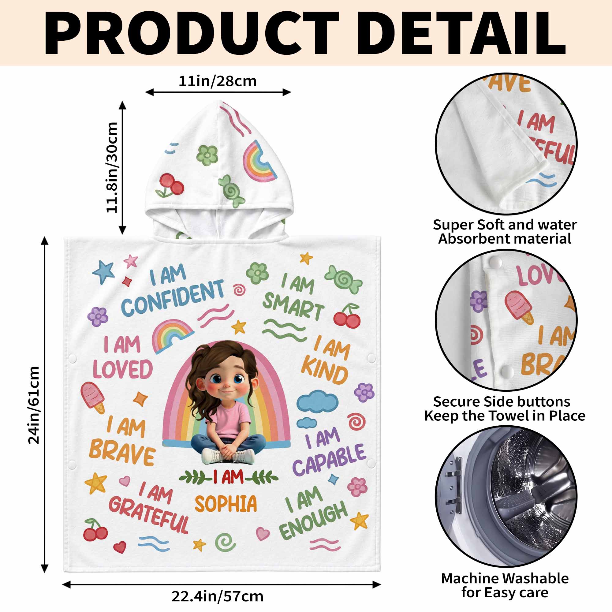 Personalized Kids Hooded Beach Towel Custom Name for Girls Kids Hooded Beach Towel GradoCreations