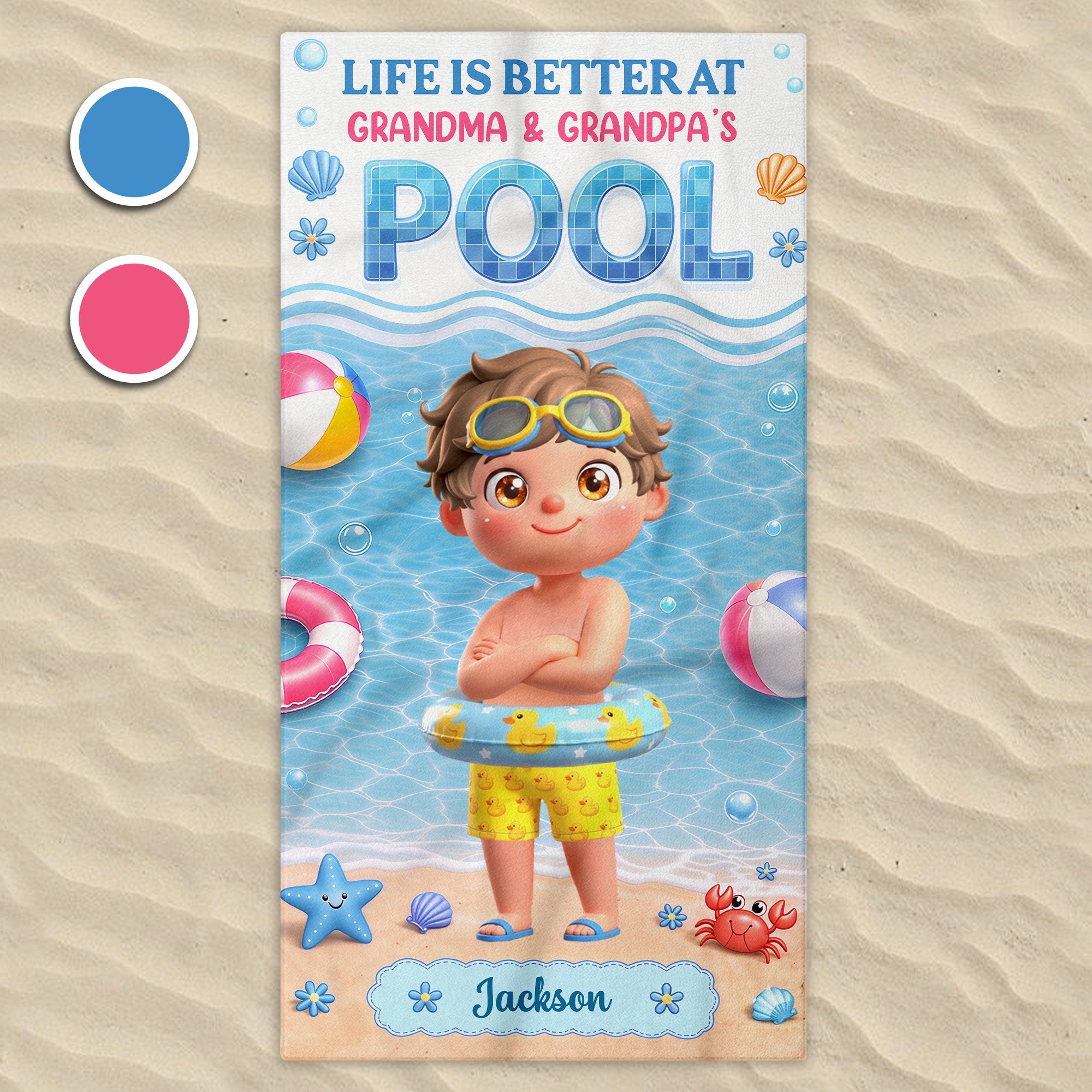 Personalized Beach Towel for Kids with Name & Fun Design Beach Towels GradoCreations