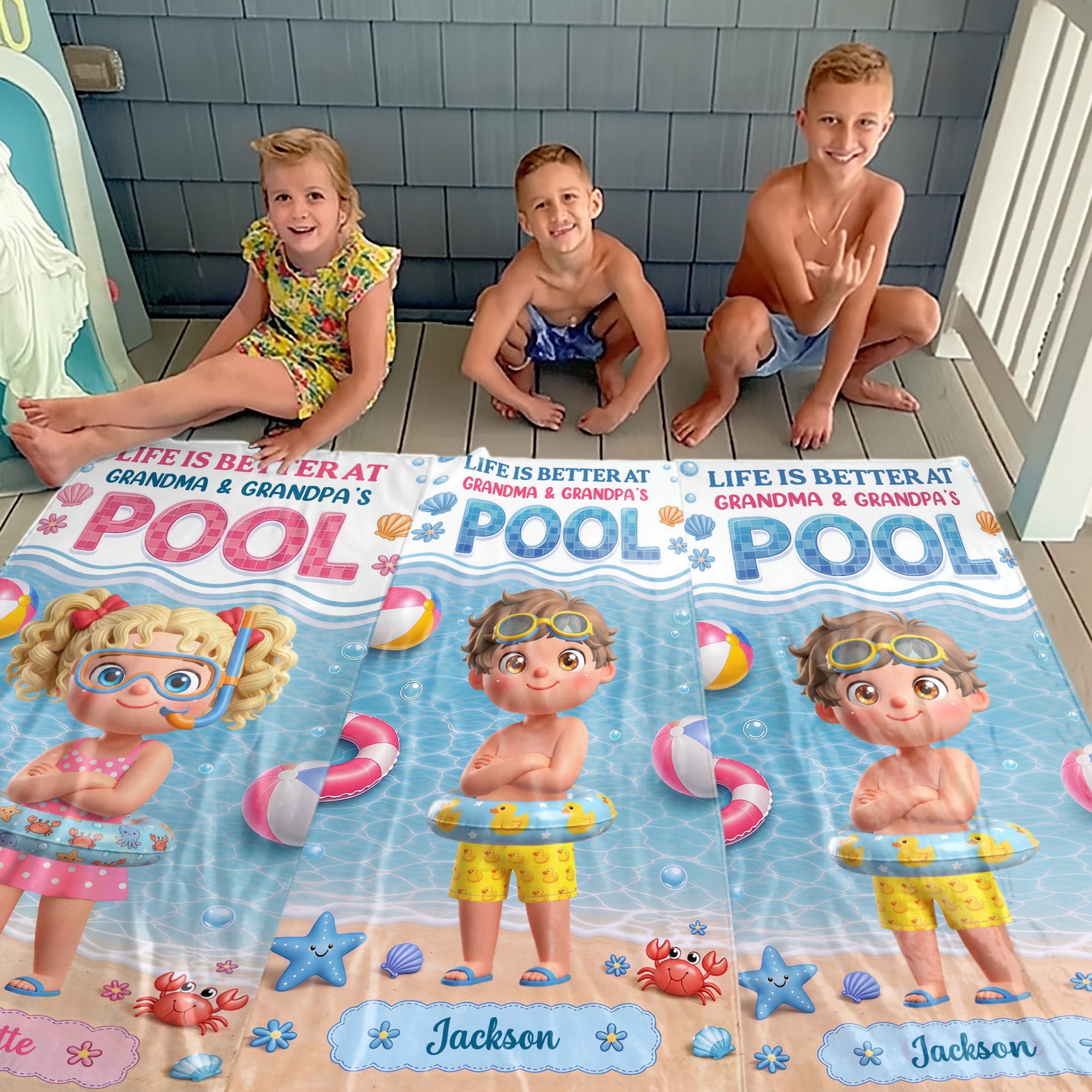 Personalized Beach Towel for Kids with Name & Fun Design Beach Towels GradoCreations