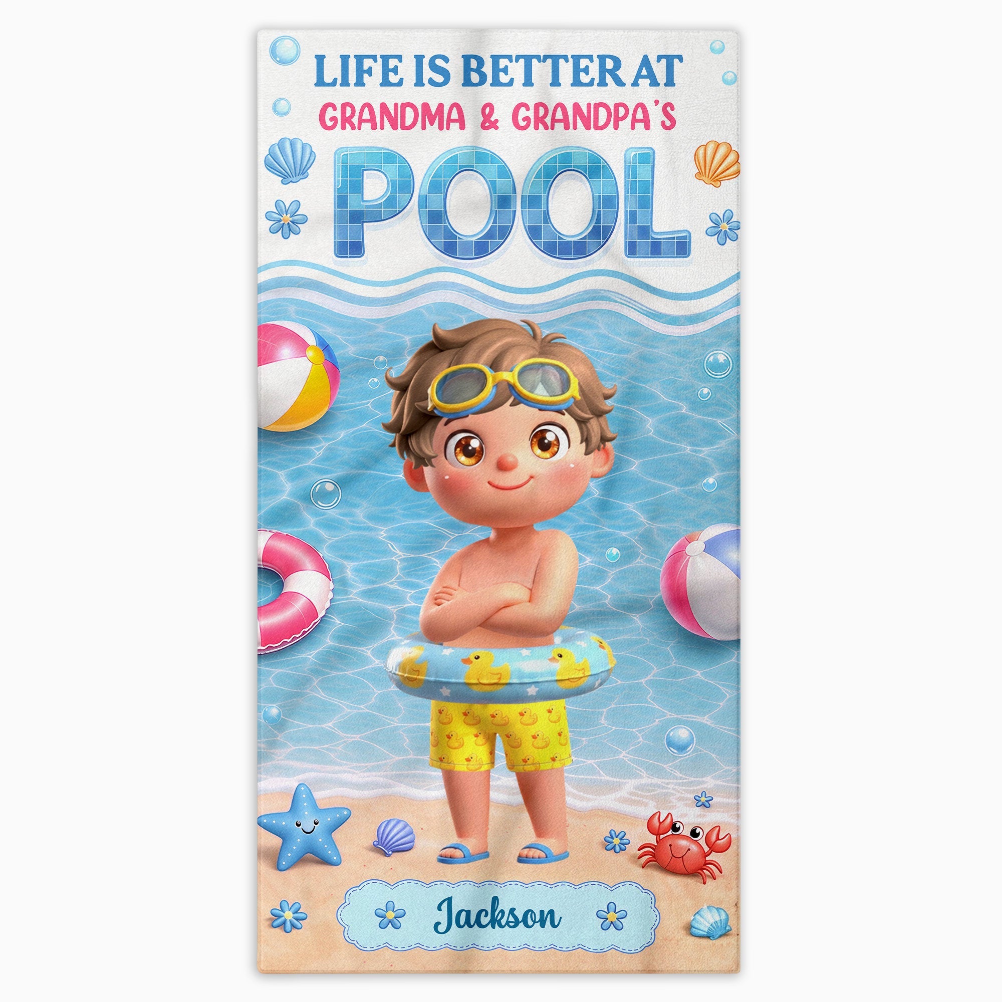Personalized Beach Towel for Kids with Name & Fun Design Beach Towels GradoCreations