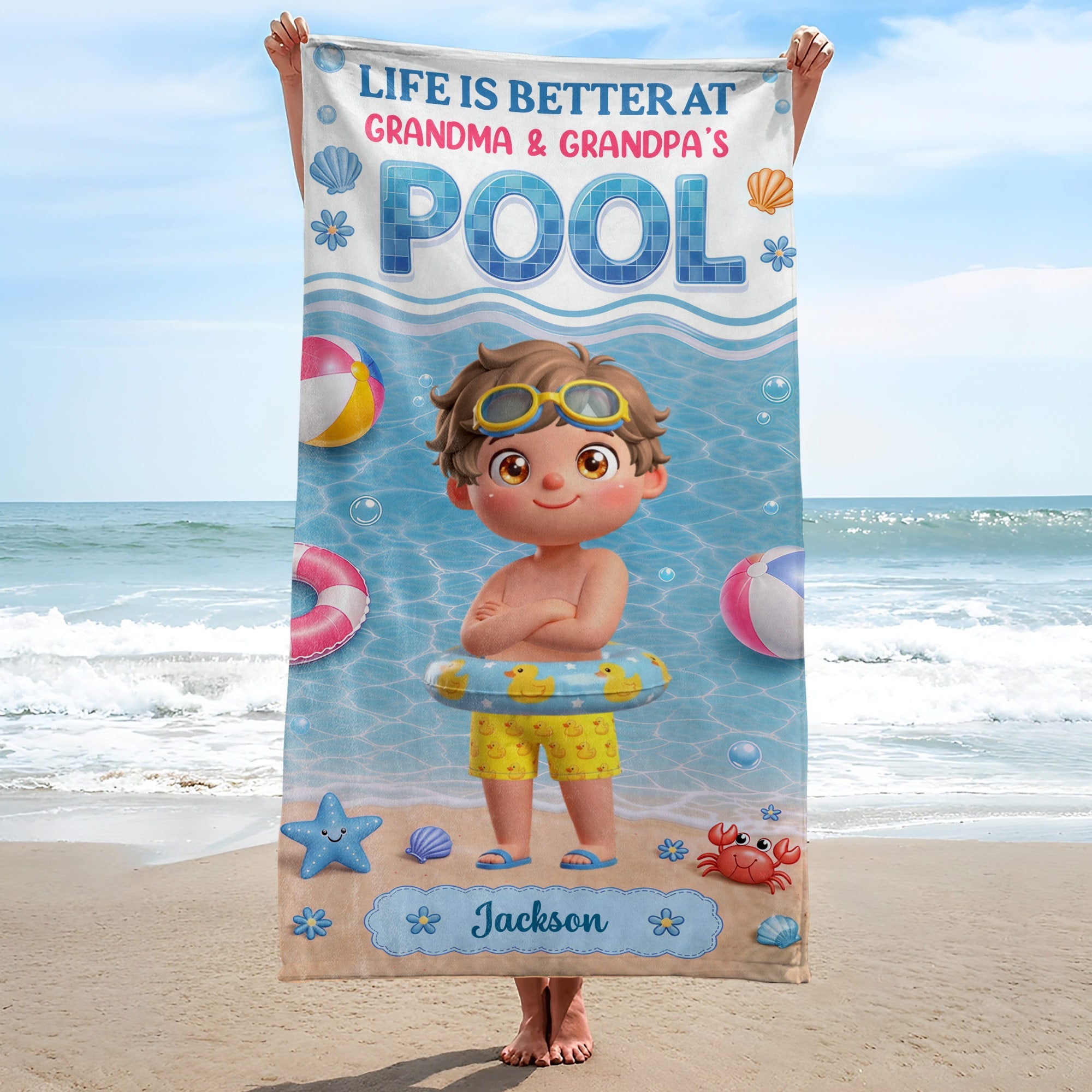 Personalized Beach Towel for Kids with Name & Fun Design Beach Towels GradoCreations