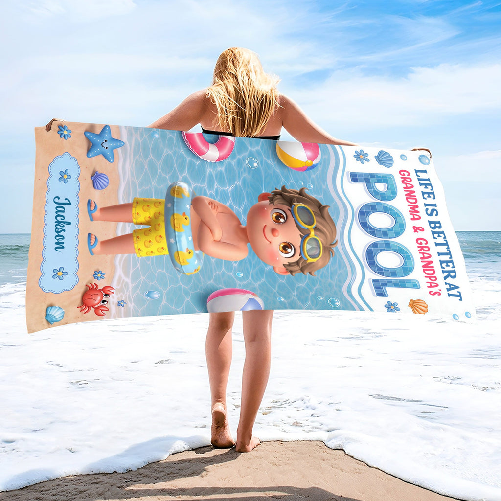 Personalized Beach Towel for Kids with Name & Fun Design Beach Towels GradoCreations