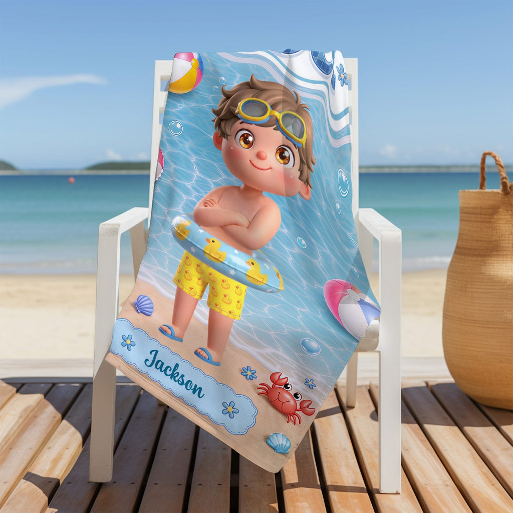 Personalized Beach Towel for Kids with Name & Fun Design Beach Towels GradoCreations