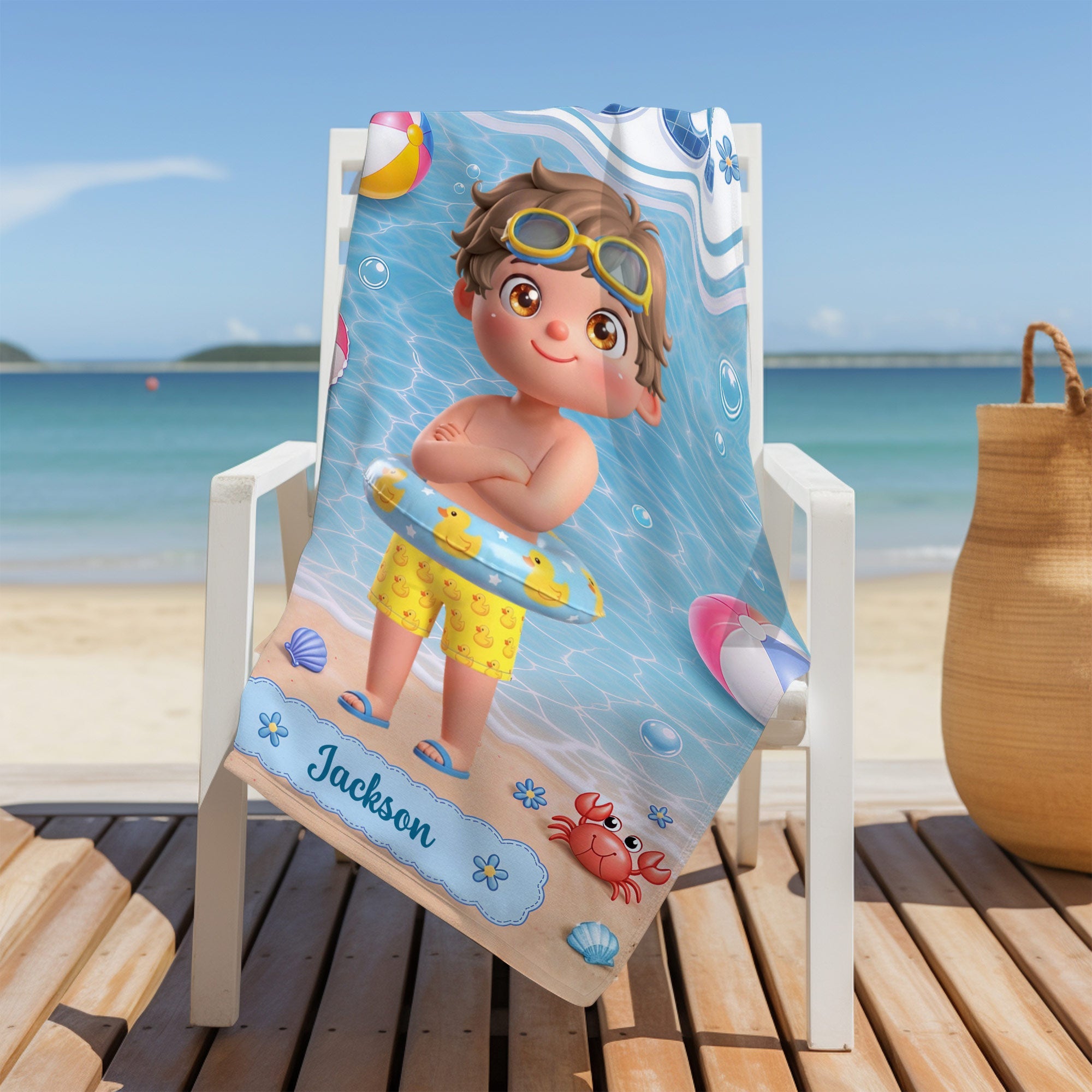Personalized Beach Towel for Kids with Name & Fun Design Beach Towels GradoCreations