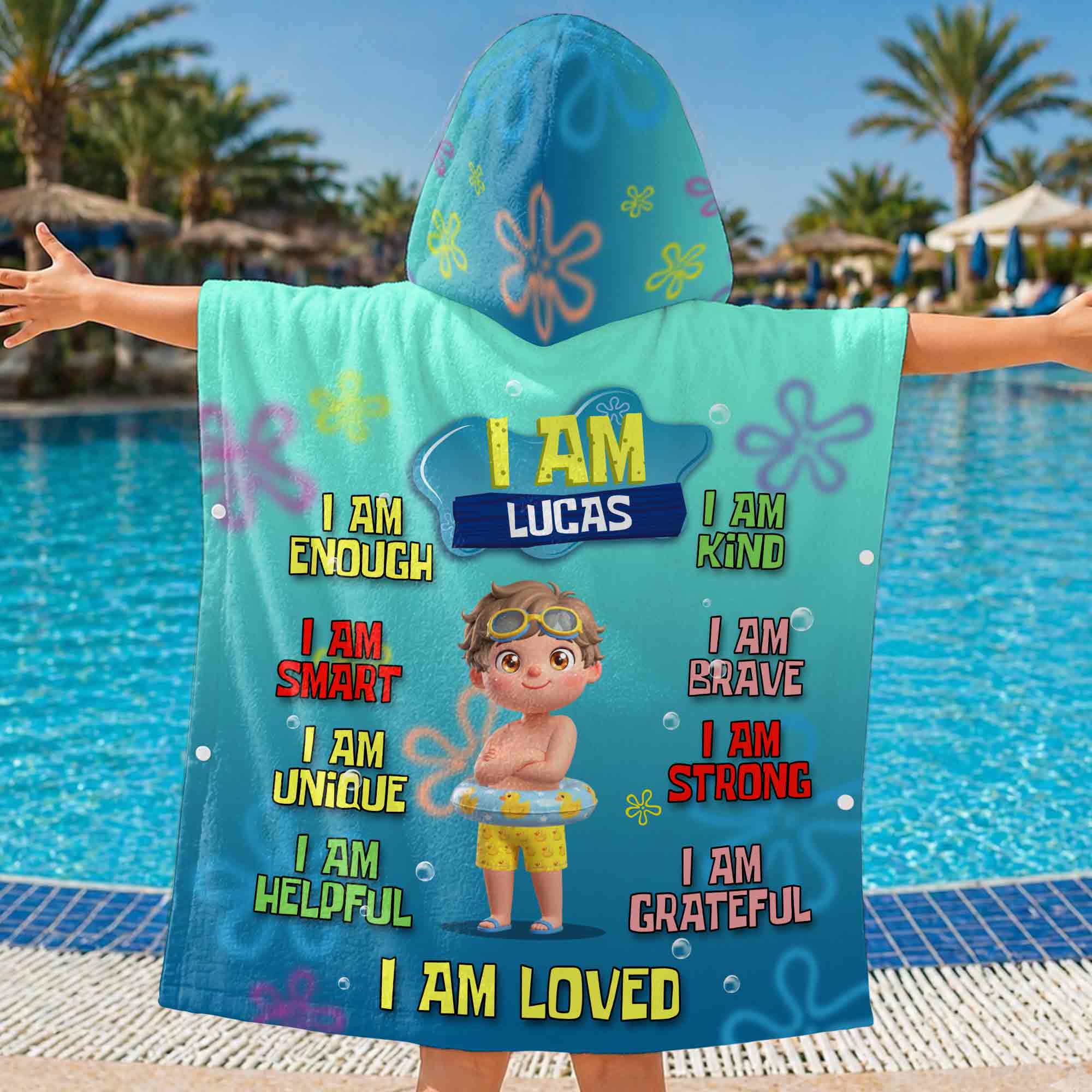 Personalized Kids Hooded Beach Towel Custom Name Gift for Kids Kids Hooded Beach Towel GradoCreations