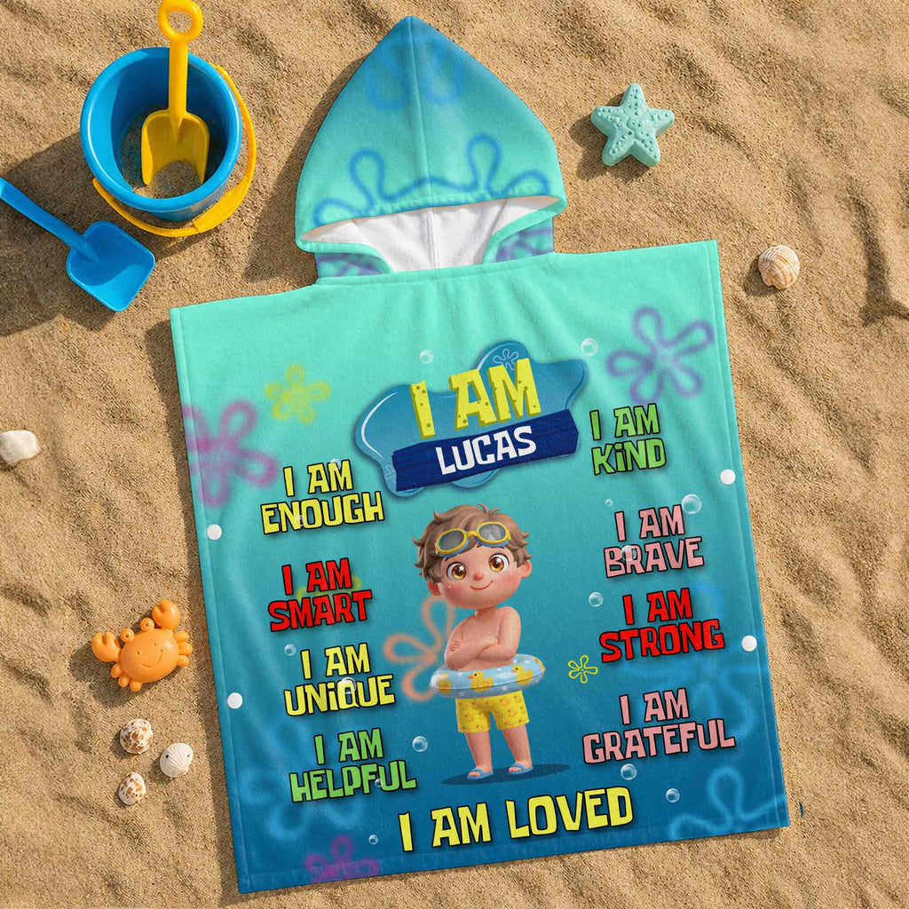 Personalized Kids Hooded Beach Towel Custom Name Gift for Kids Kids Hooded Beach Towel GradoCreations
