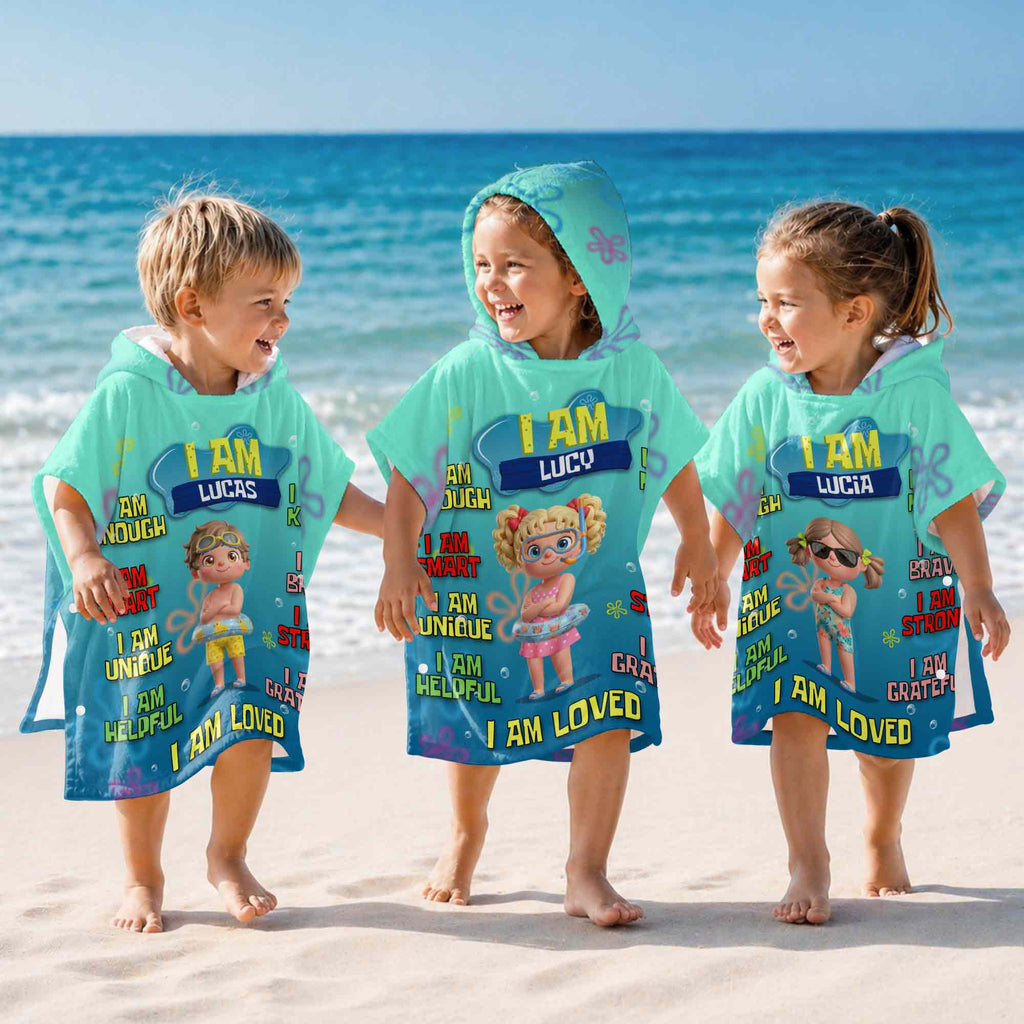 Personalized Kids Hooded Beach Towel Custom Name Gift for Kids Kids Hooded Beach Towel GradoCreations