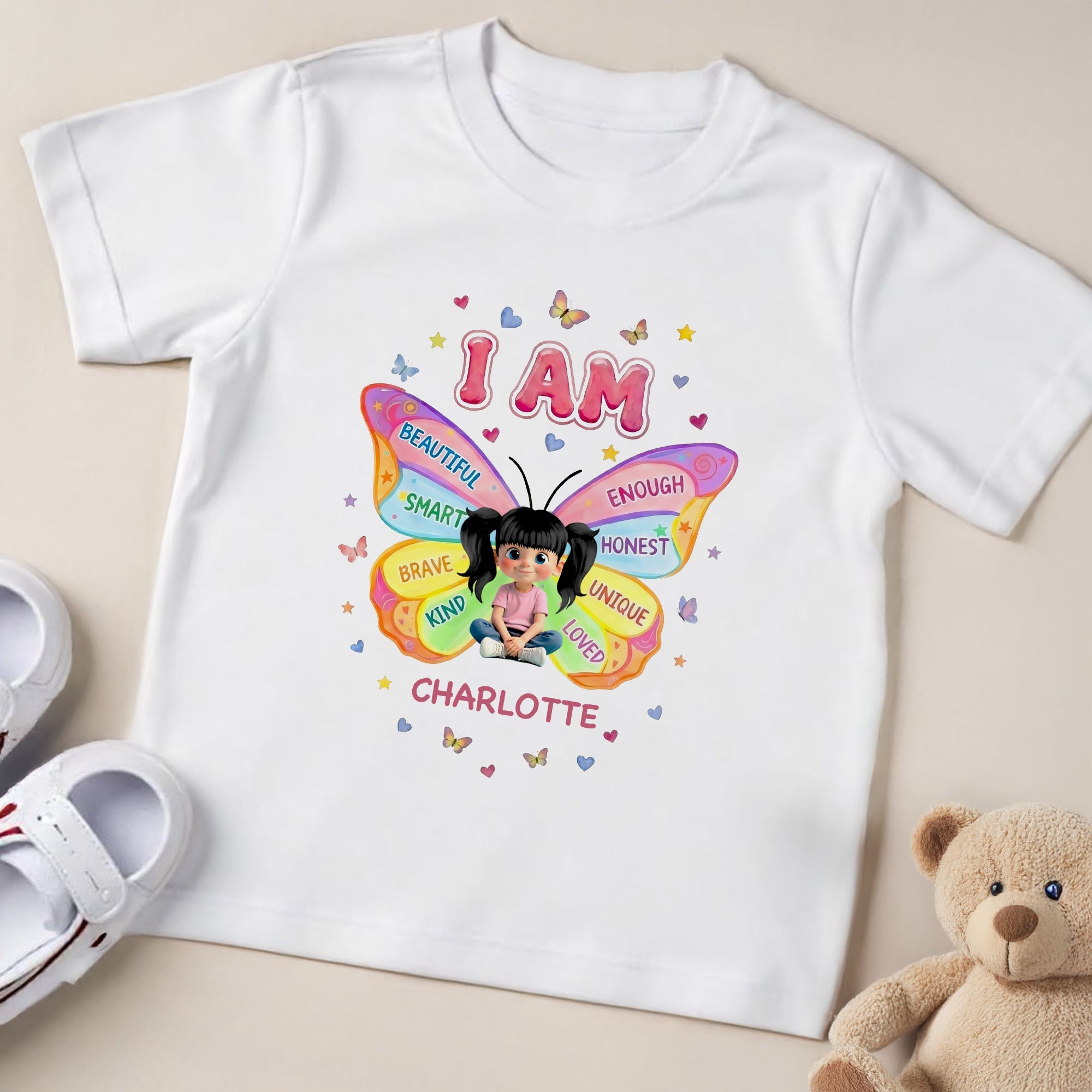 Personalized Butterfly Affirmation Youth T-Shirt for Girls Youth T-Shirt GradoCreations