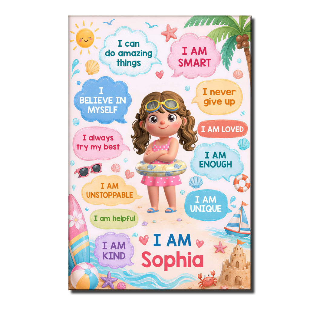 Personalized Summer Beach Affirmations Poster for Kids Custom Wall Art Poster GradoCreations