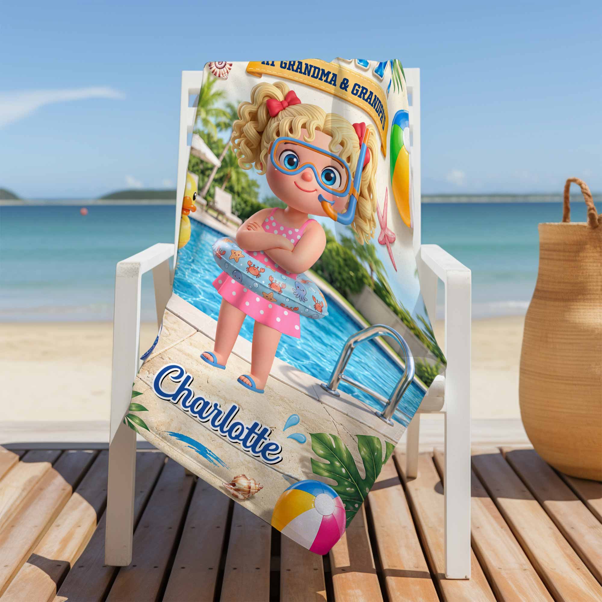 Personalized Microfiber Beach Towel Custom Name Summer Flowers Gift for Kids Beach Towels GradoCreations