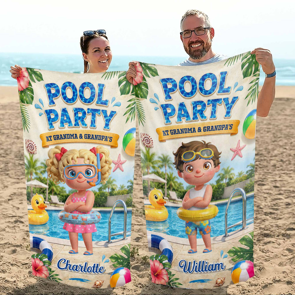 Personalized Microfiber Beach Towel Custom Name Summer Flowers Gift for Kids Beach Towels GradoCreations
