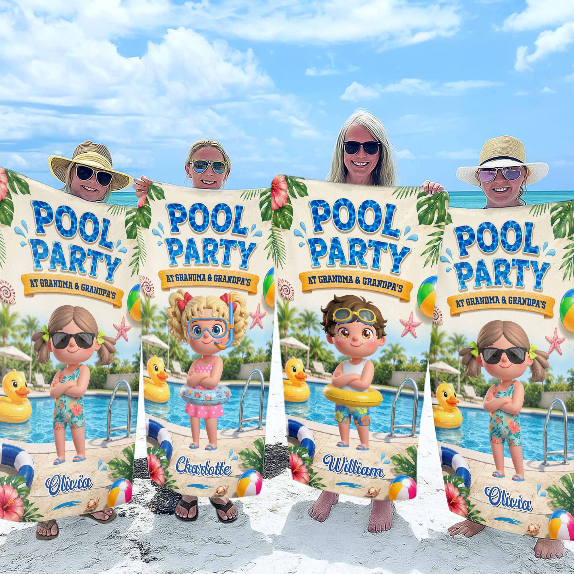 Personalized Microfiber Beach Towel Custom Name Summer Flowers Gift for Kids Beach Towels GradoCreations