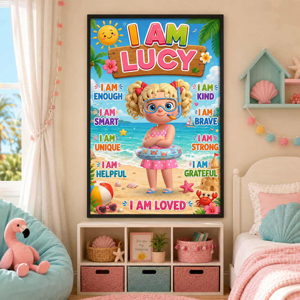 Personalized Beach Girl Poster Custom Name Gift for Kids Poster GradoCreations
