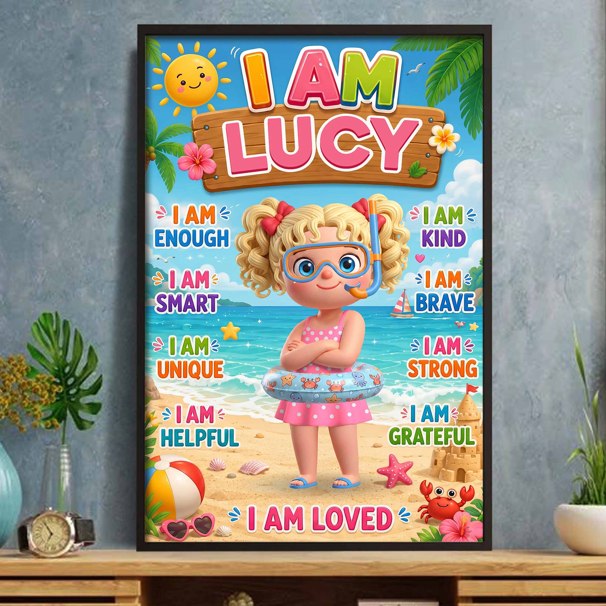 Personalized Beach Girl Poster Custom Name Gift for Kids Poster GradoCreations