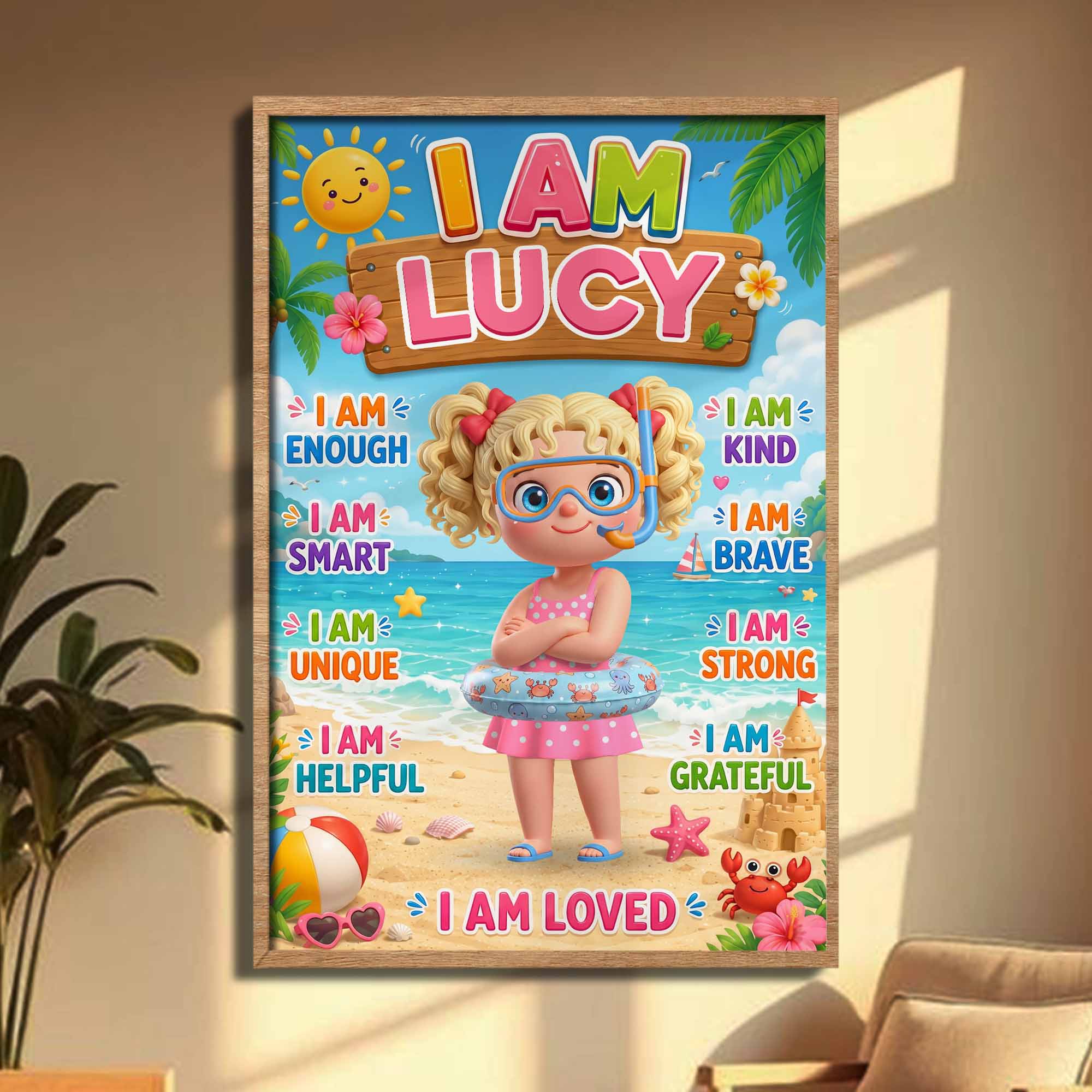 Personalized Beach Girl Poster Custom Name Gift for Kids Poster GradoCreations